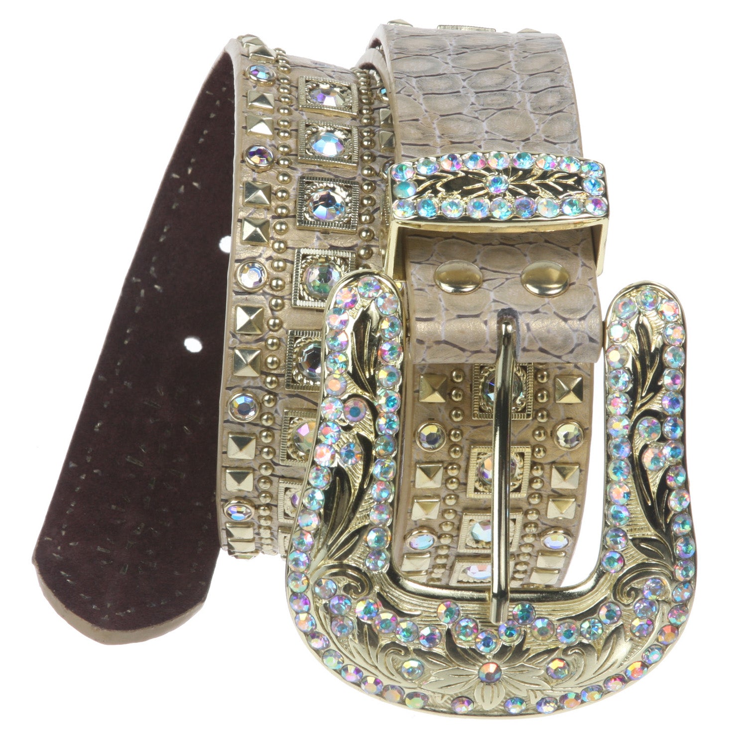 Ladies Western Studded Rhinestone Genuine Leather Belt - OnlineBelts