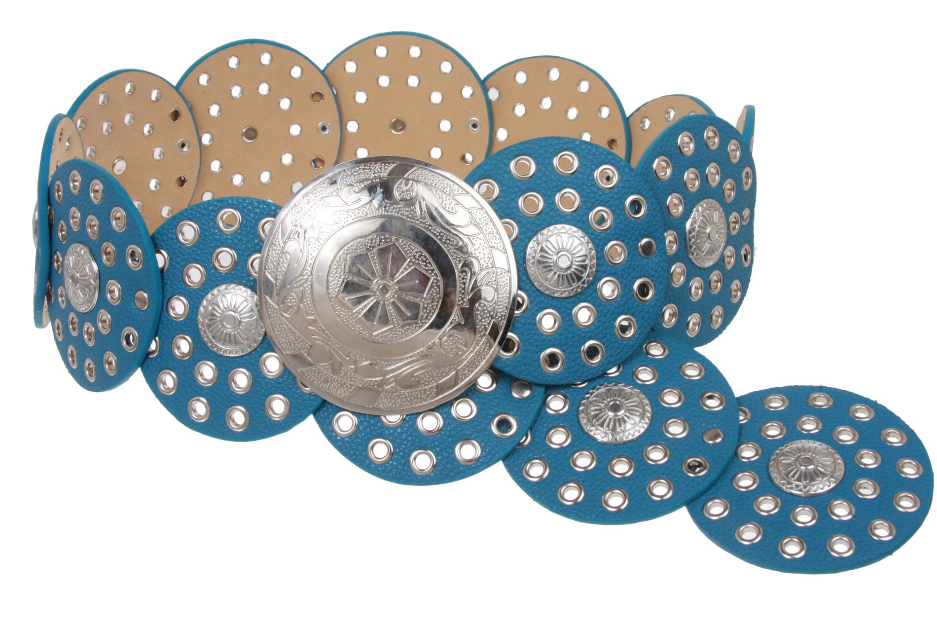 Women's 3 1/2" (90 mm) Wide Boho Disc Concho Leather Belt - OnlineBelts