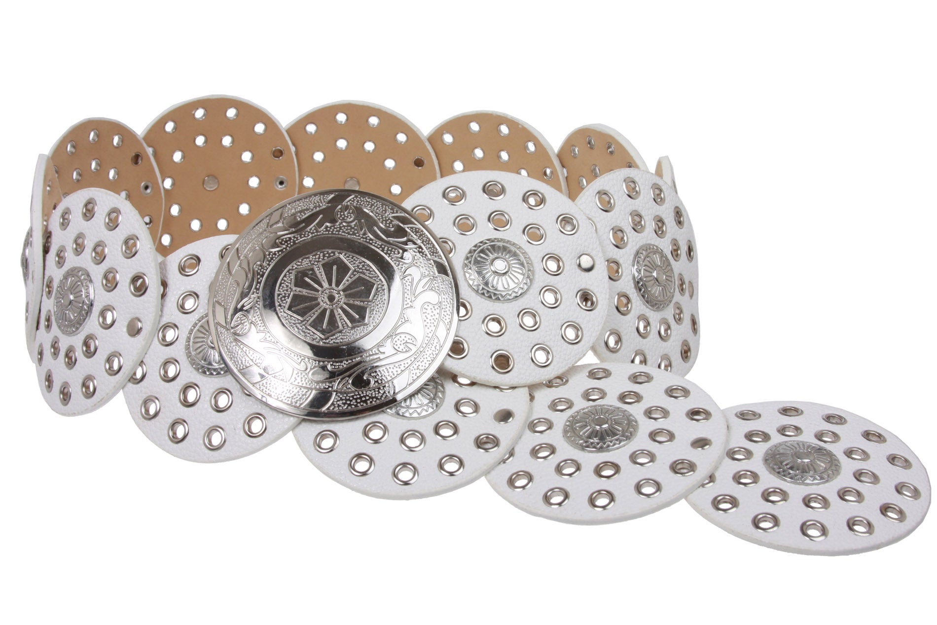 Women's 3 1/2" (90 mm) Wide Boho Disc Concho Leather Belt - OnlineBelts