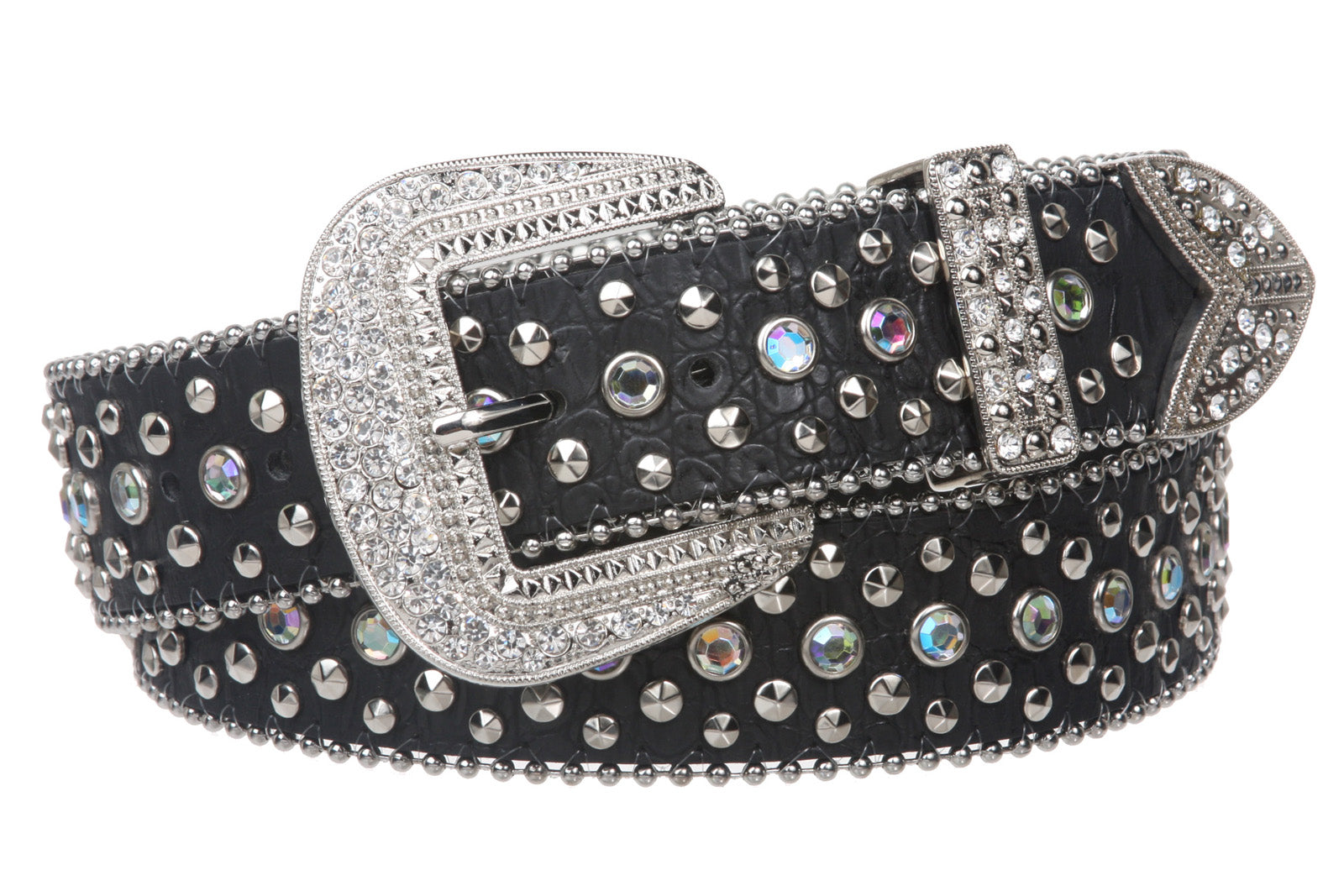 Snap On Western Cowgirl Alligator Rhinestone Studded Leather Belt - OnlineBelts