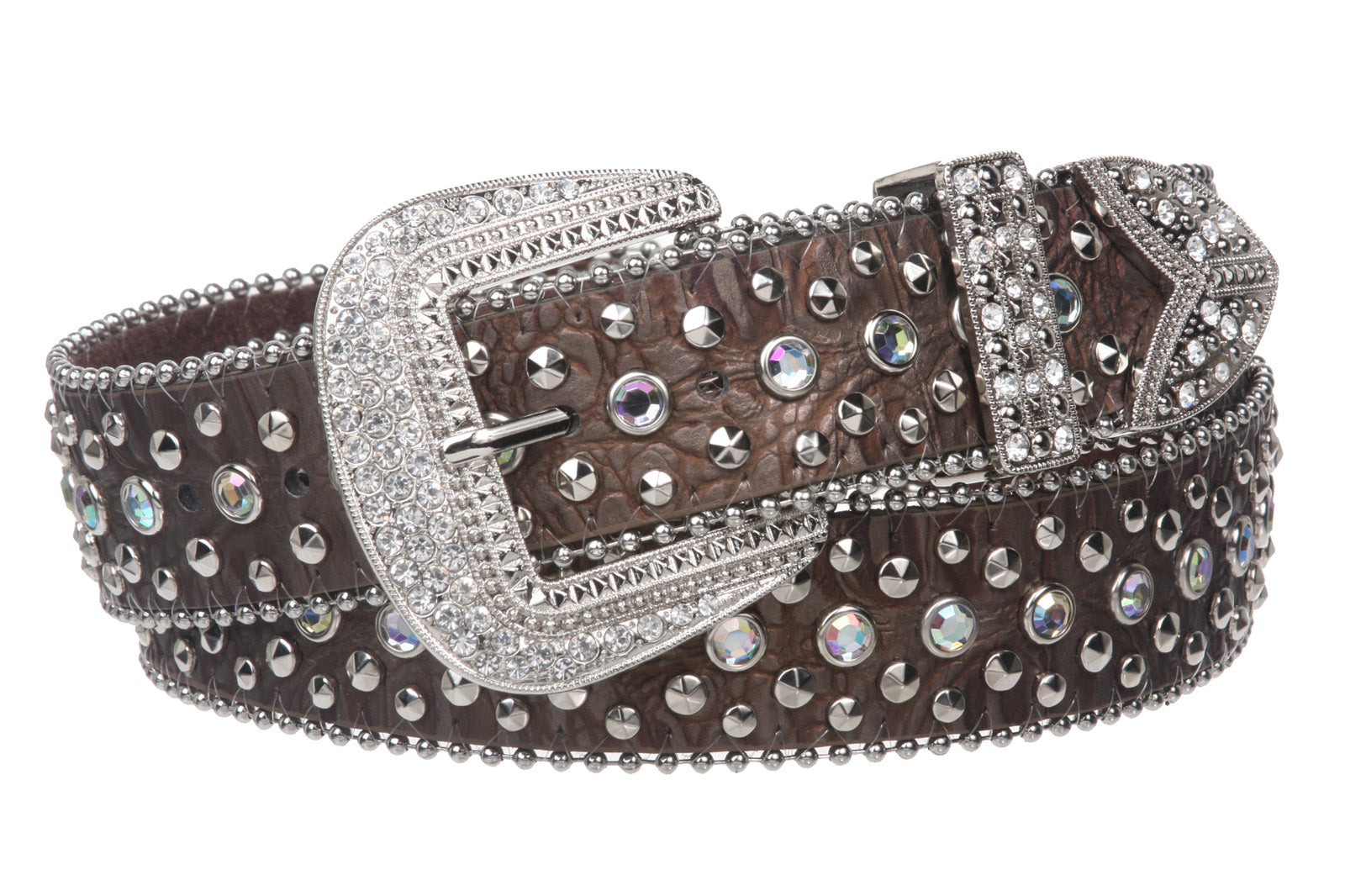 Snap On Western Cowgirl Alligator Rhinestone Studded Leather Belt - OnlineBelts