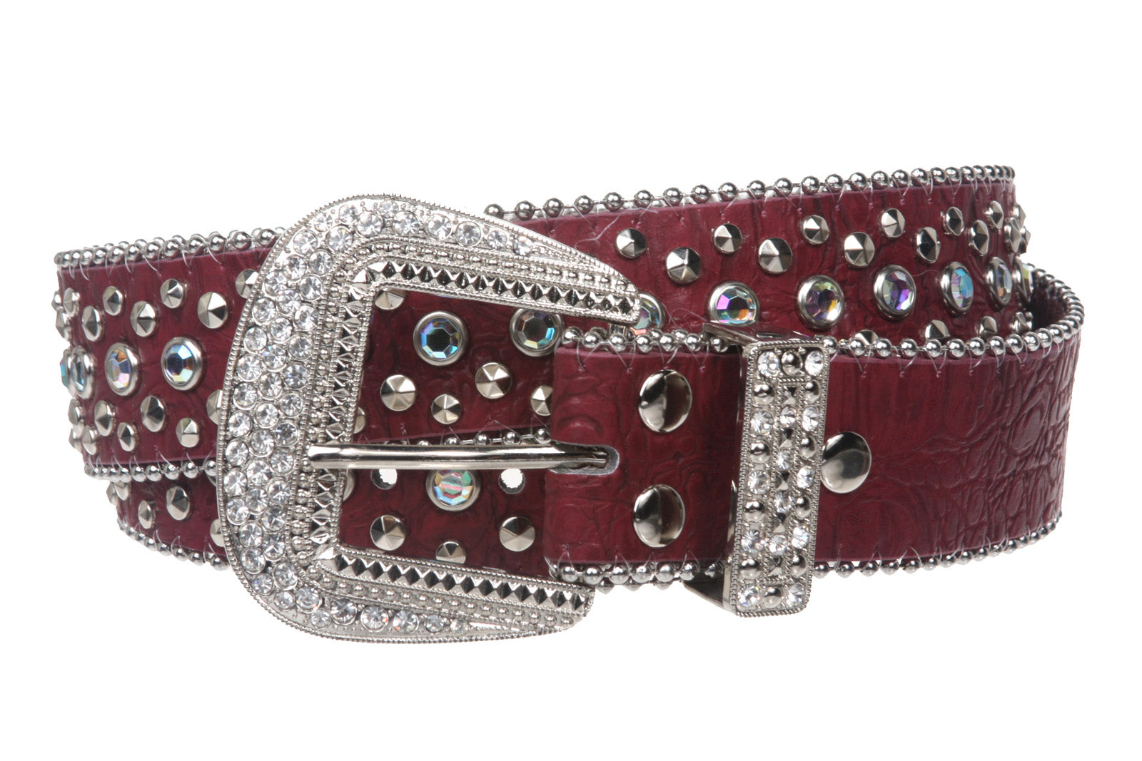 Snap On Western Cowgirl Alligator Rhinestone Studded Leather Belt - OnlineBelts