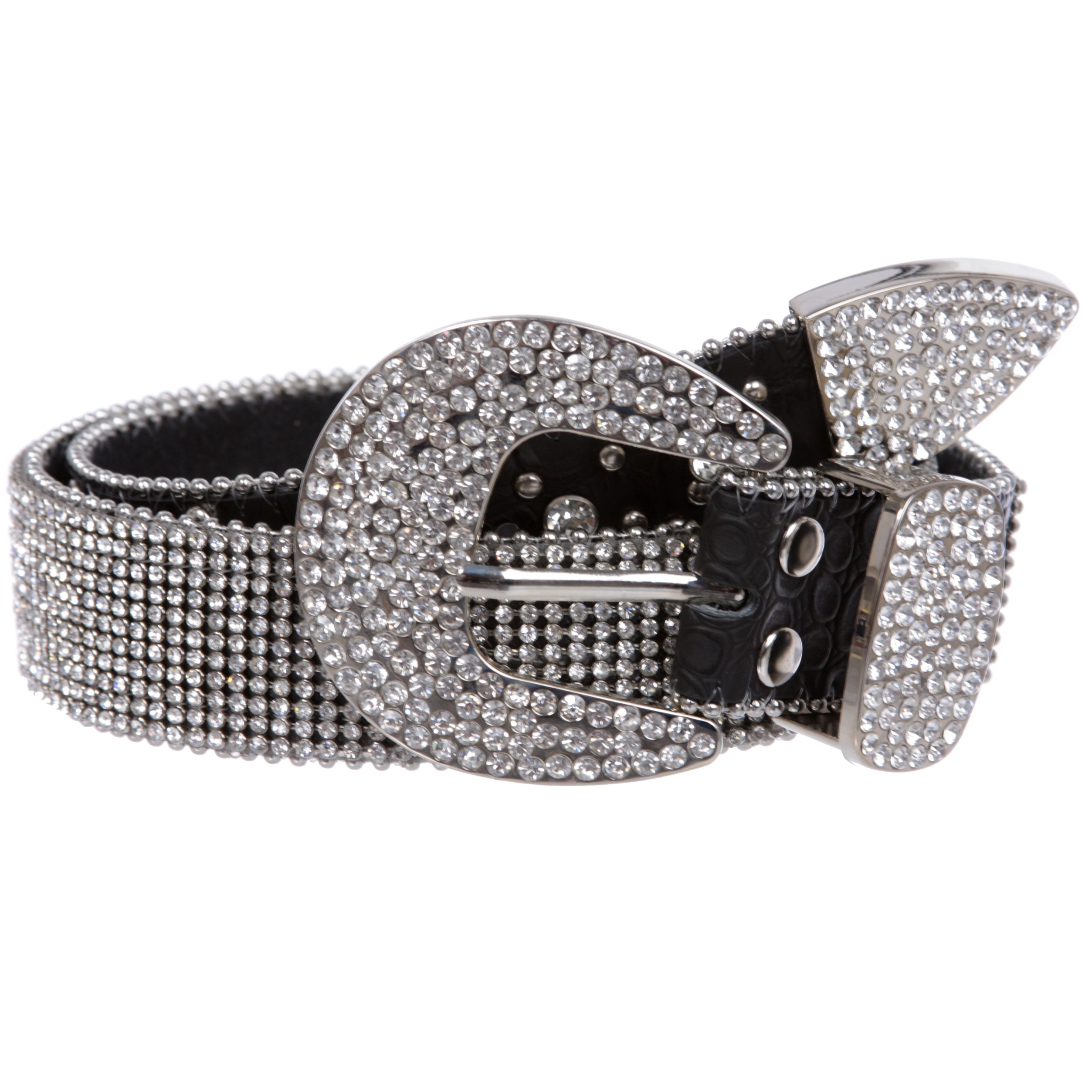 Snap On Western Cowgirl Alligator Rhinestone Strip Leather Belt - OnlineBelts