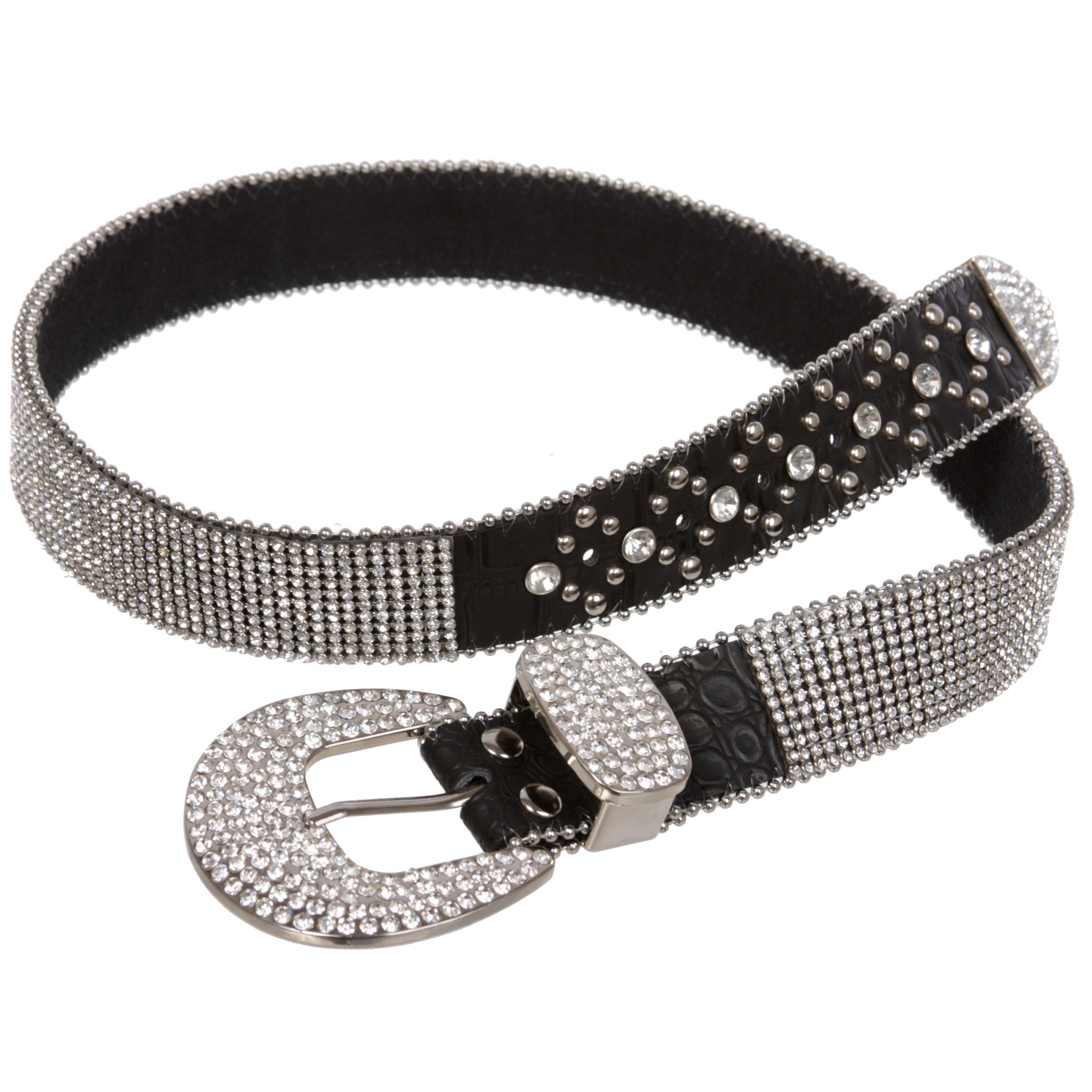 Snap On Western Cowgirl Alligator Rhinestone Strip Leather Belt - OnlineBelts