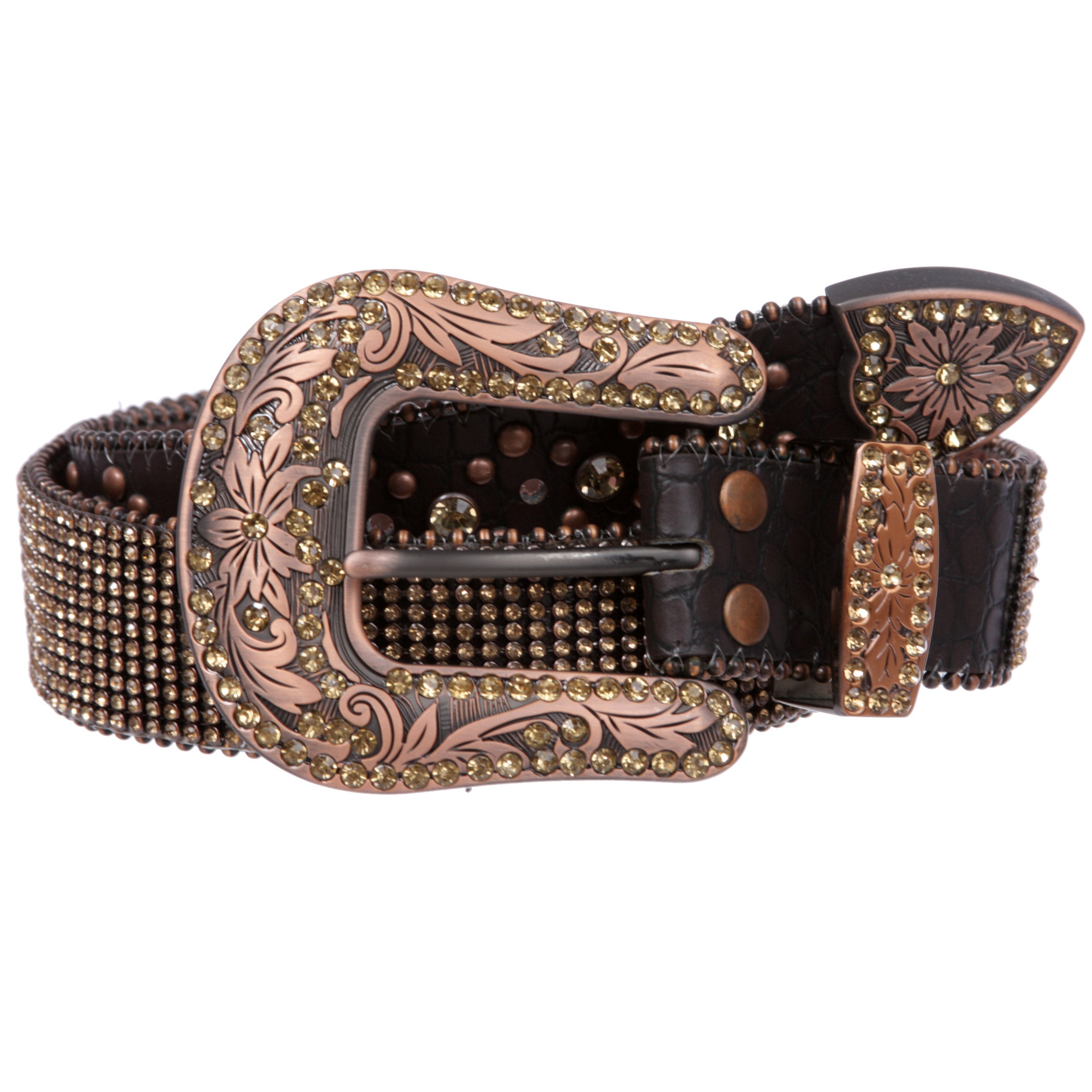 Snap On Western Cowgirl Alligator Rhinestone Strip Leather Belt - OnlineBelts