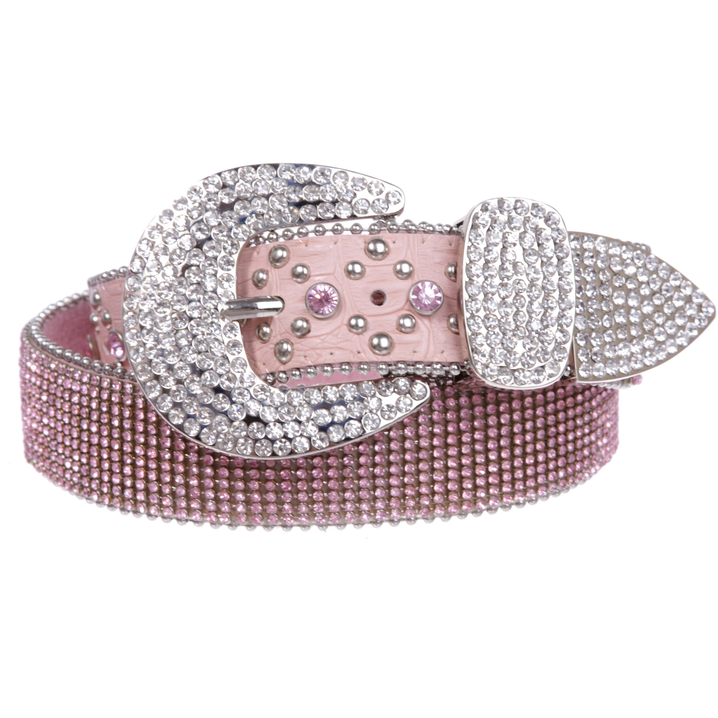 Snap On Western Cowgirl Alligator Rhinestone Strip Leather Belt - OnlineBelts