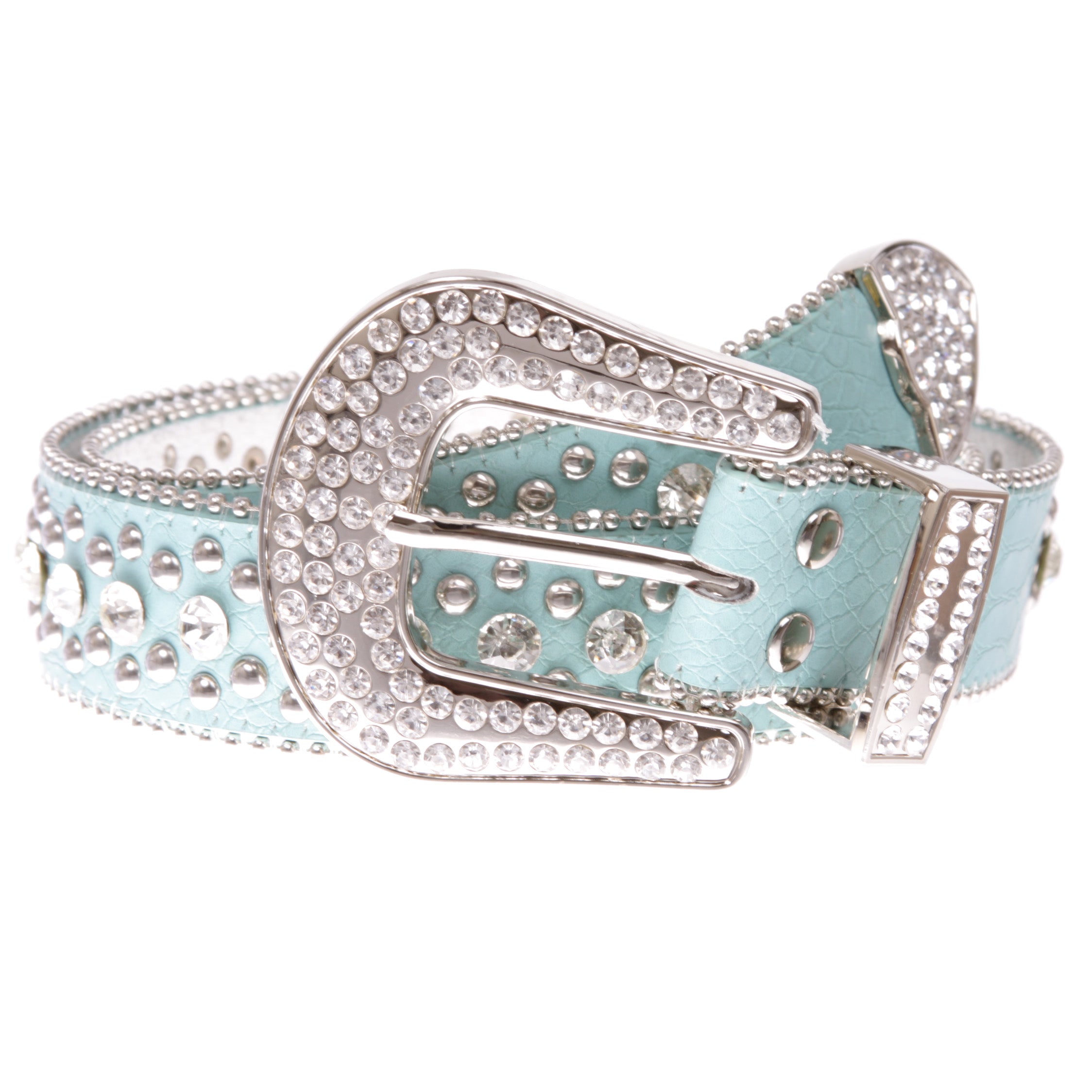 Women's Western Cowgirl Alligator Rhinestone Studded Leather Belt - OnlineBelts