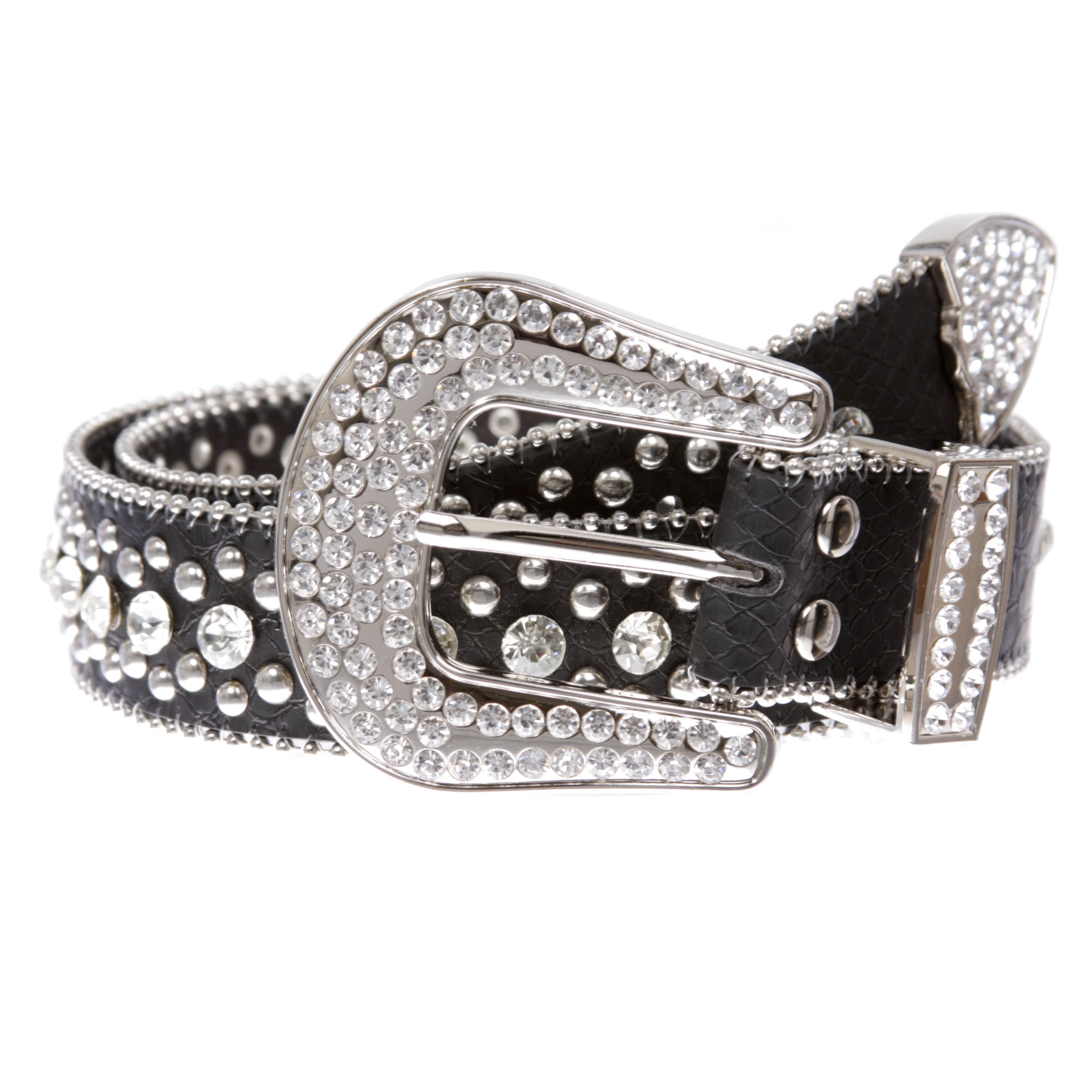 Women's Western Cowgirl Alligator Rhinestone Studded Leather Belt - OnlineBelts