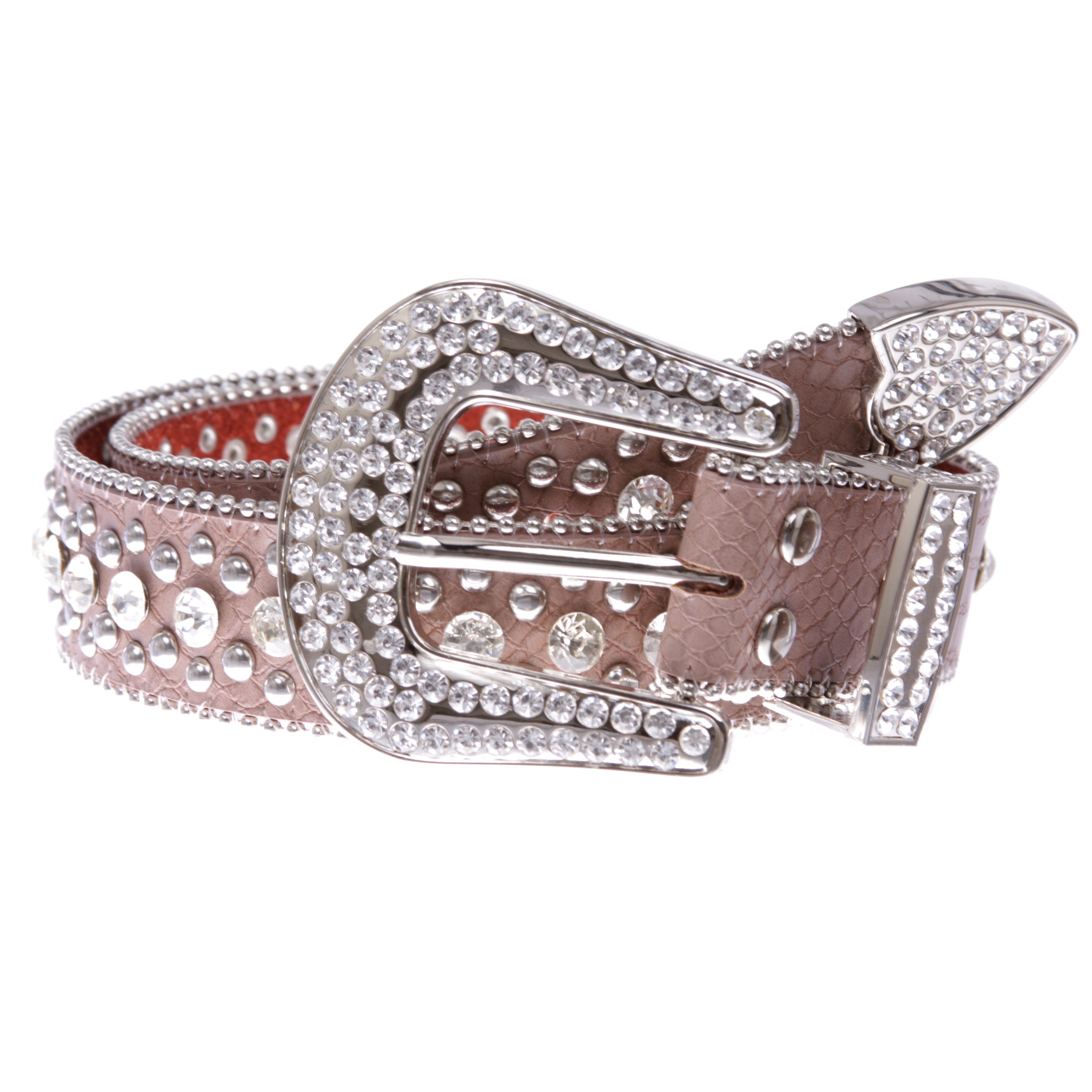 Women's Western Cowgirl Alligator Rhinestone Studded Leather Belt