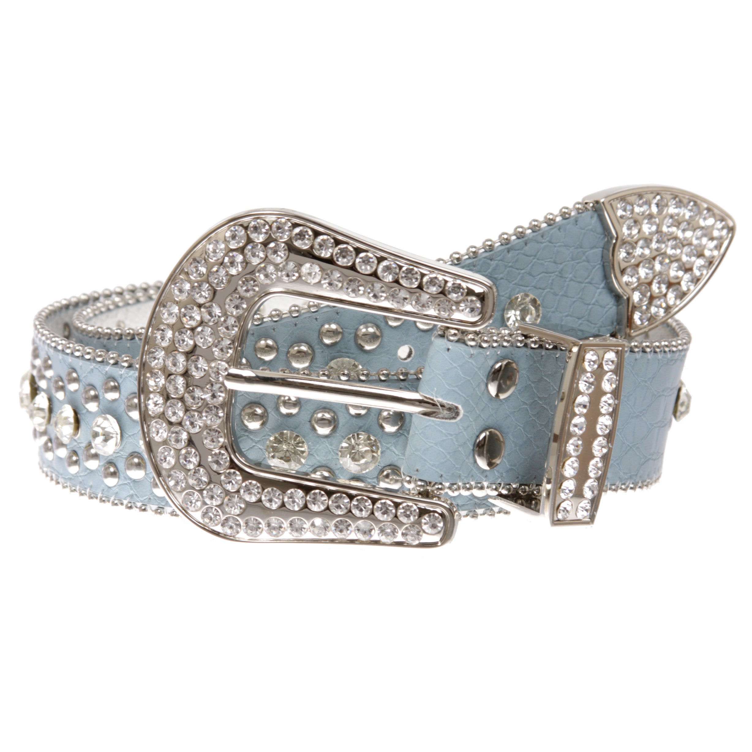 Women's Western Cowgirl Alligator Rhinestone Studded Leather Belt - OnlineBelts