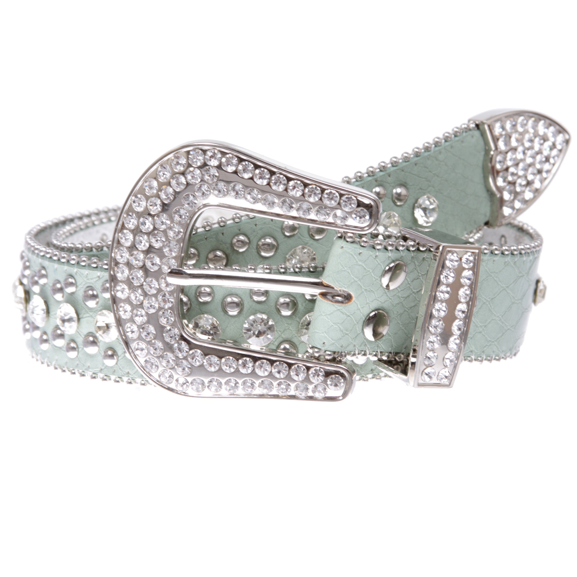 Women's Western Cowgirl Alligator Rhinestone Studded Leather Belt - OnlineBelts