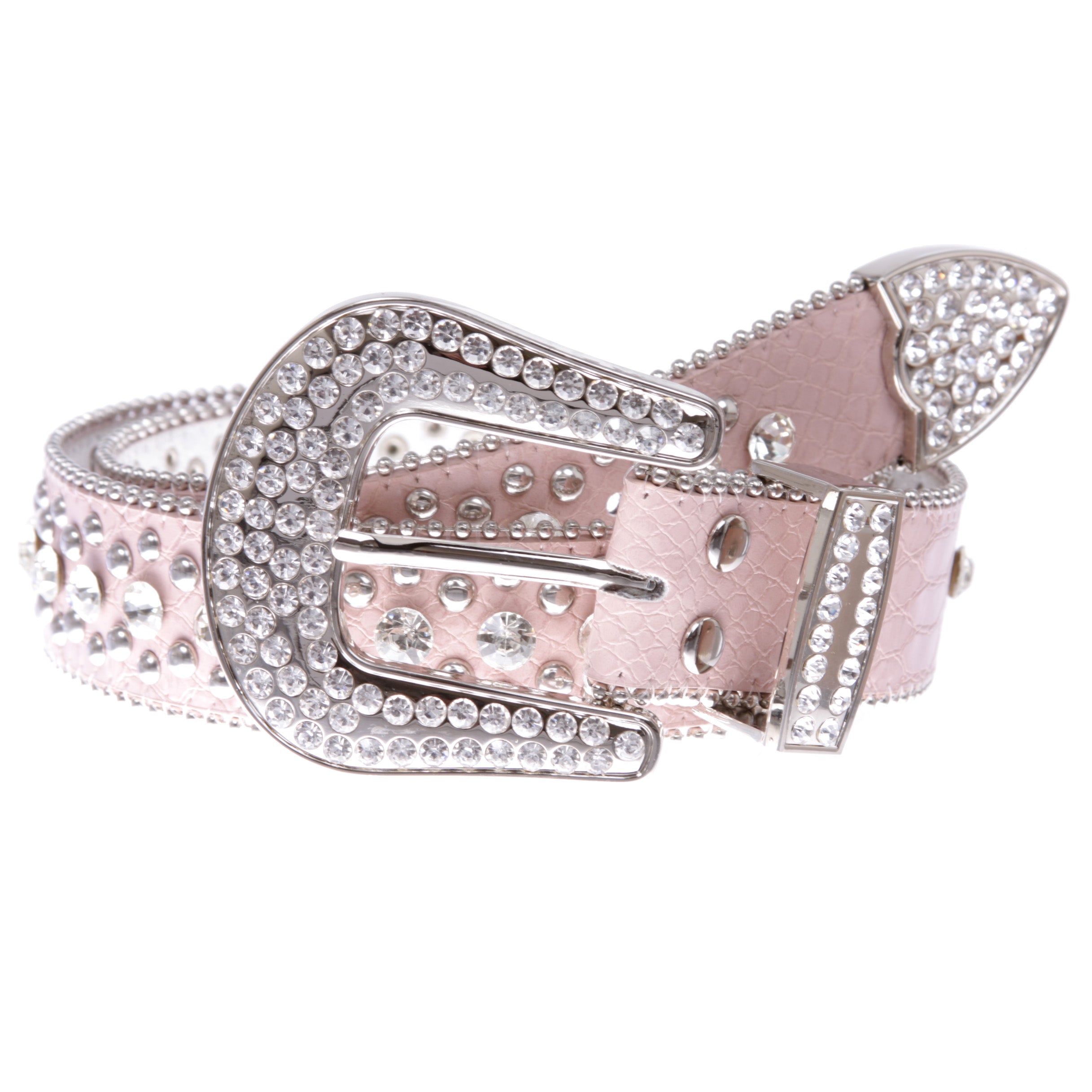 Women's Western Cowgirl Alligator Rhinestone Studded Leather Belt - OnlineBelts