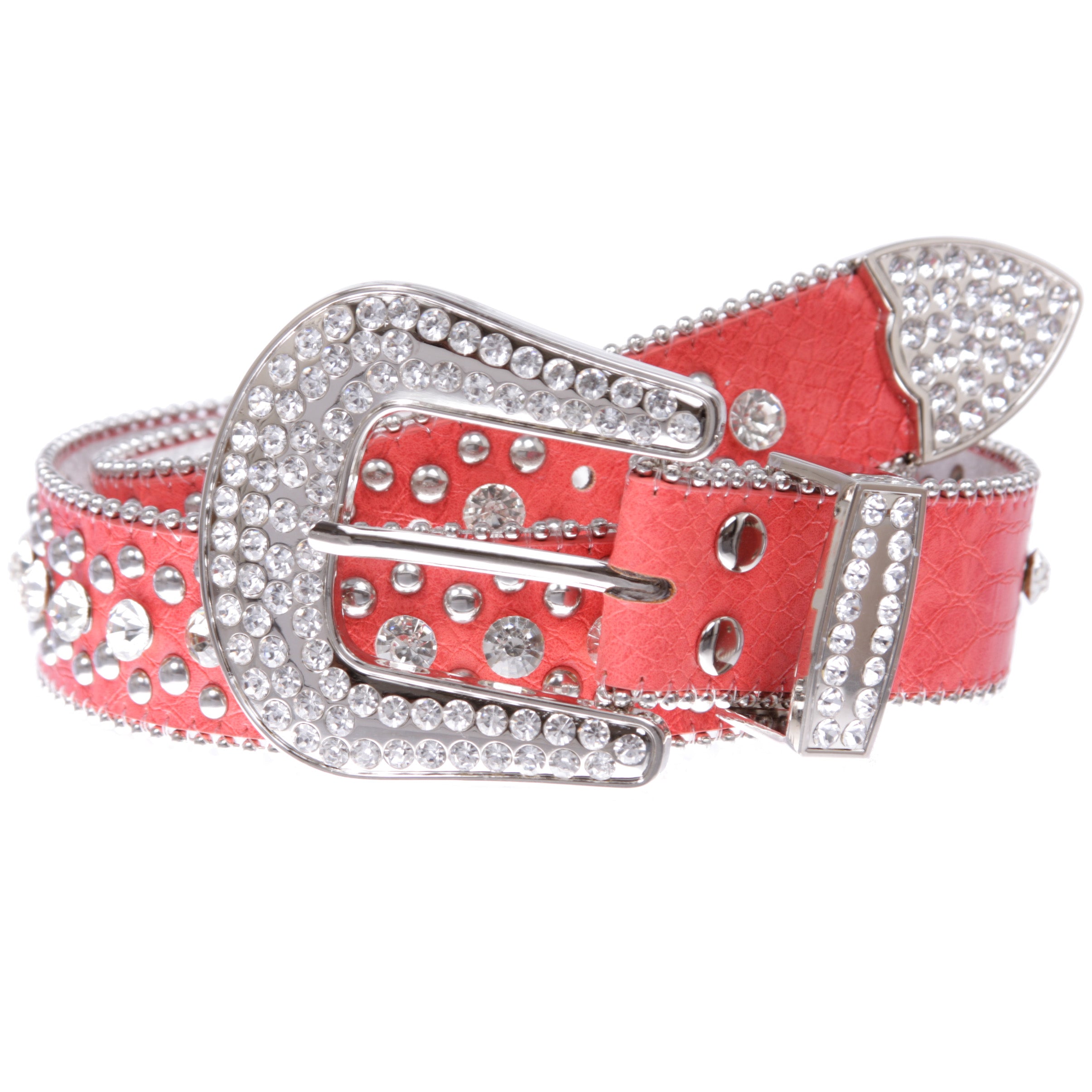Women's Western Cowgirl Alligator Rhinestone Studded Leather Belt - OnlineBelts
