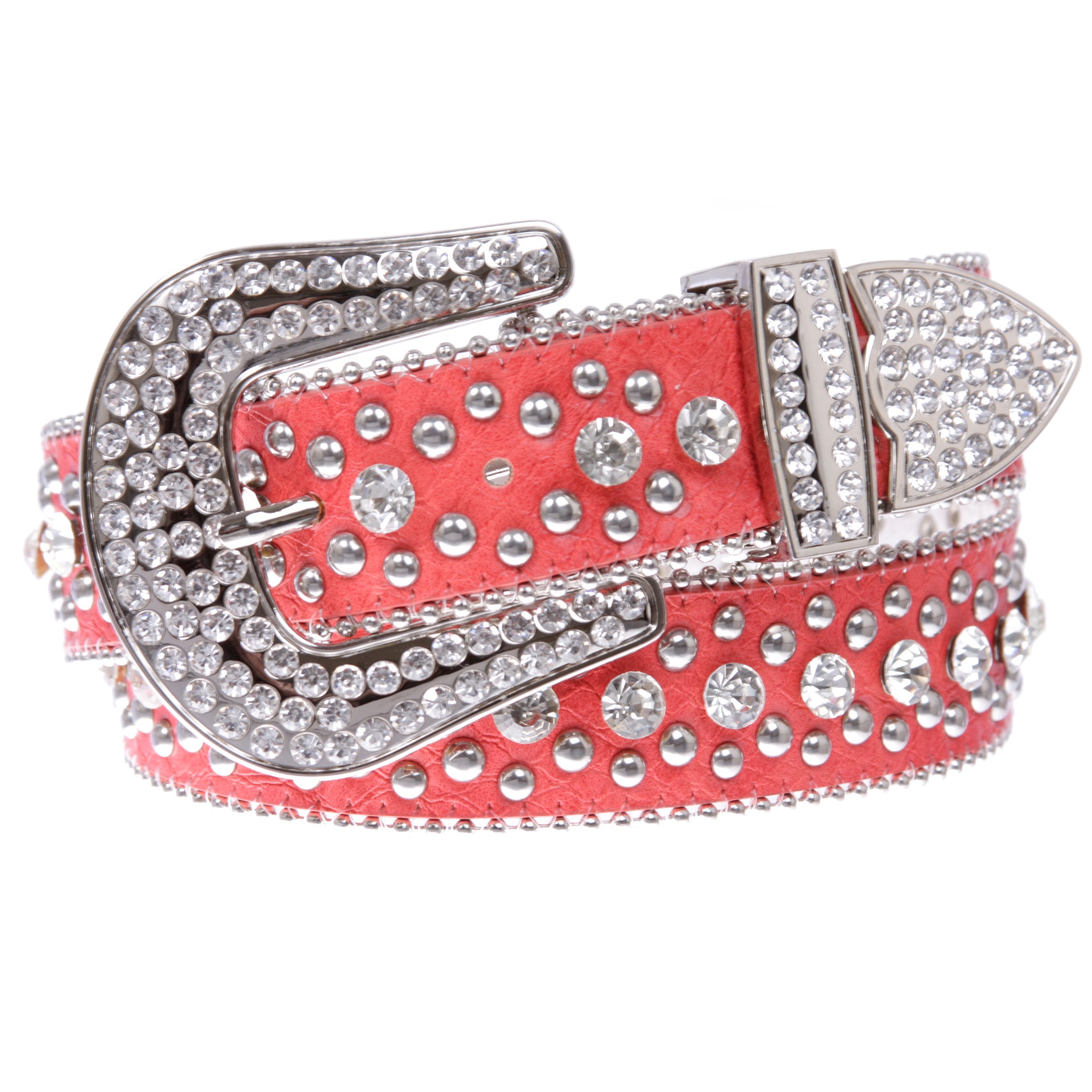 Women's Western Cowgirl Alligator Rhinestone Studded Leather Belt - OnlineBelts