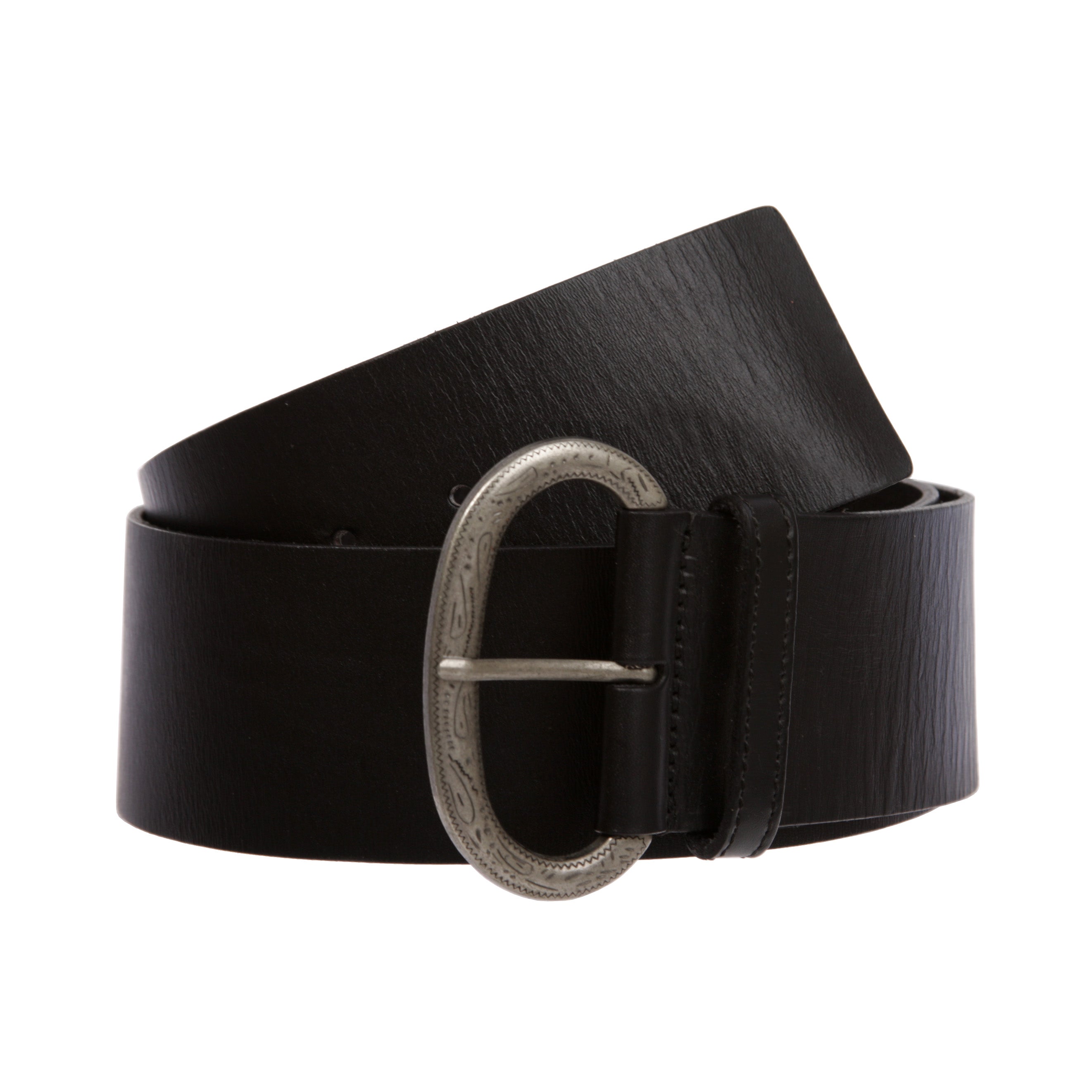 Ladies Plain Contour Wide Belt with Engraving Detailing Buckle - OnlineBelts
