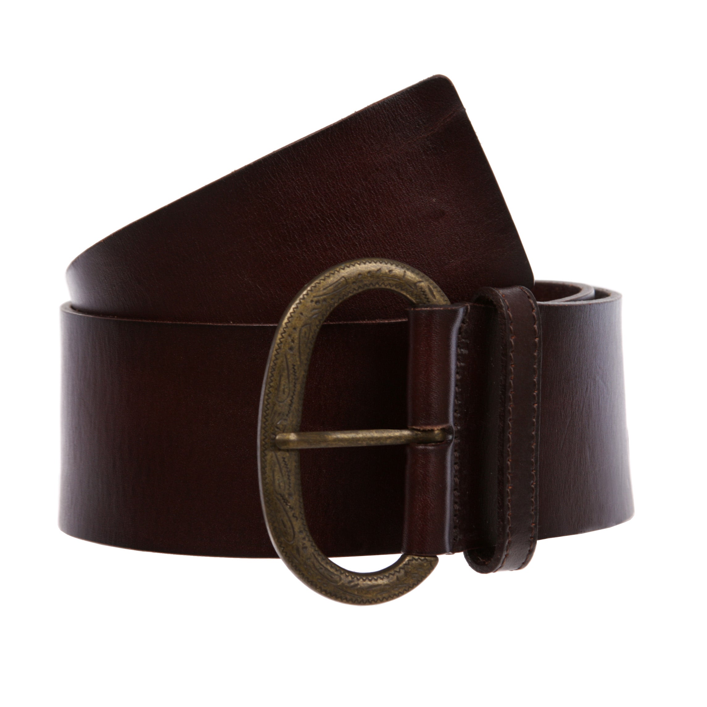 Ladies Plain Contour Wide Belt with Engraving Detailing Buckle - OnlineBelts