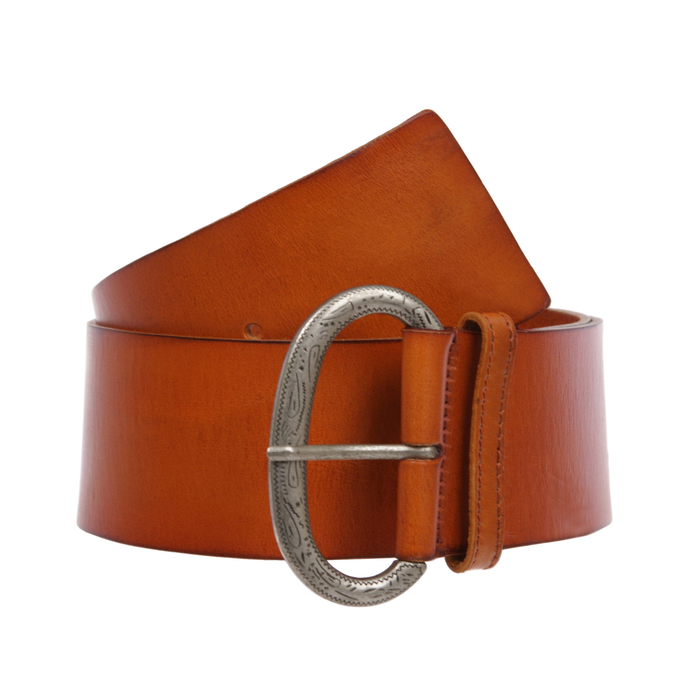 Ladies Plain Contour Wide Belt with Engraving Detailing Buckle - OnlineBelts
