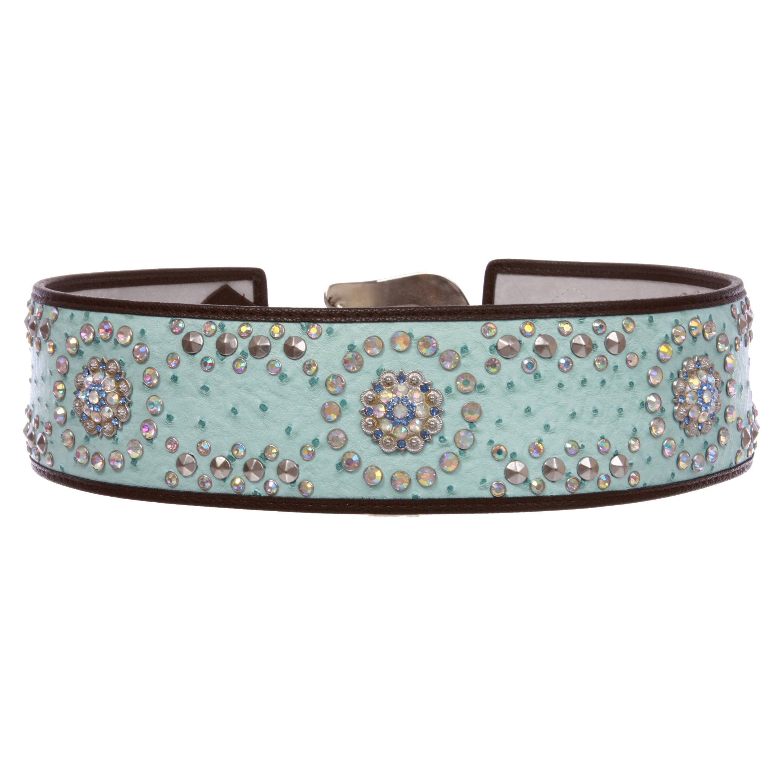 Women's Wide Contour High Waist Faux Ostrich Print Western Rhinestone Belt - OnlineBelts