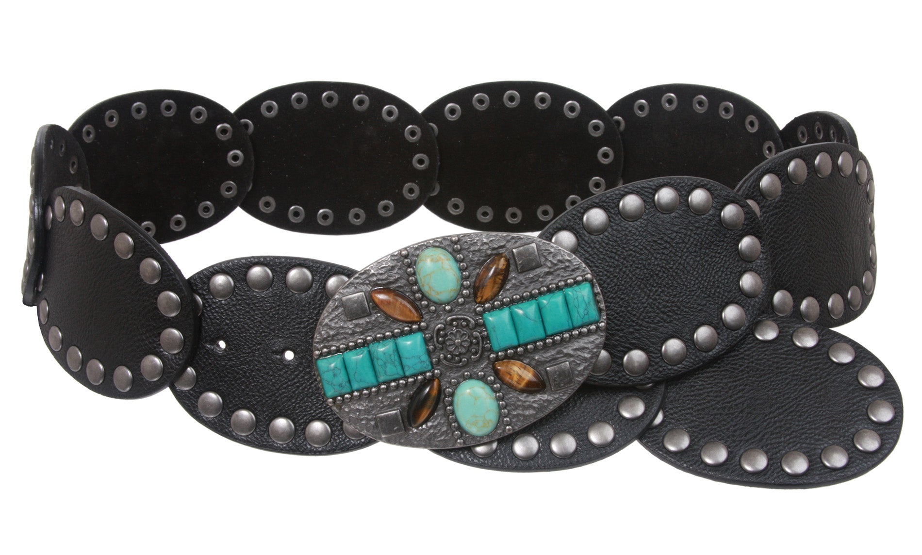 2 3/4" (70 mm) Wide Boho Oval Disc Leather Disk Link Fashion Belt - OnlineBelts