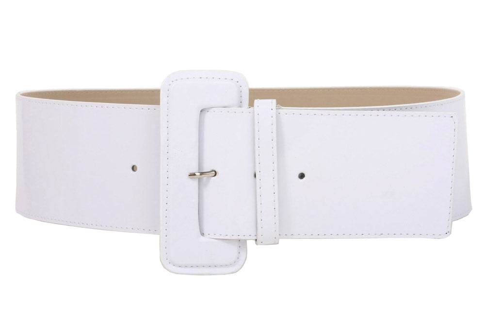 Ladies High Waist Wide Patent Fashion Plain Leather Belt - OnlineBelts