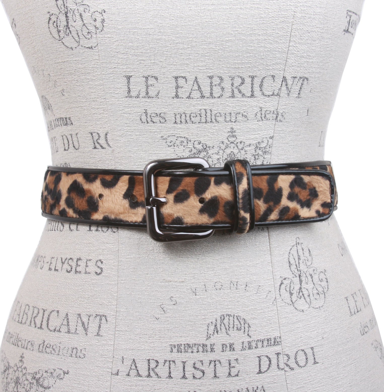 Women's Patent Leather Animal Faux Leopard Fur Fashion Belt - OnlineBelts