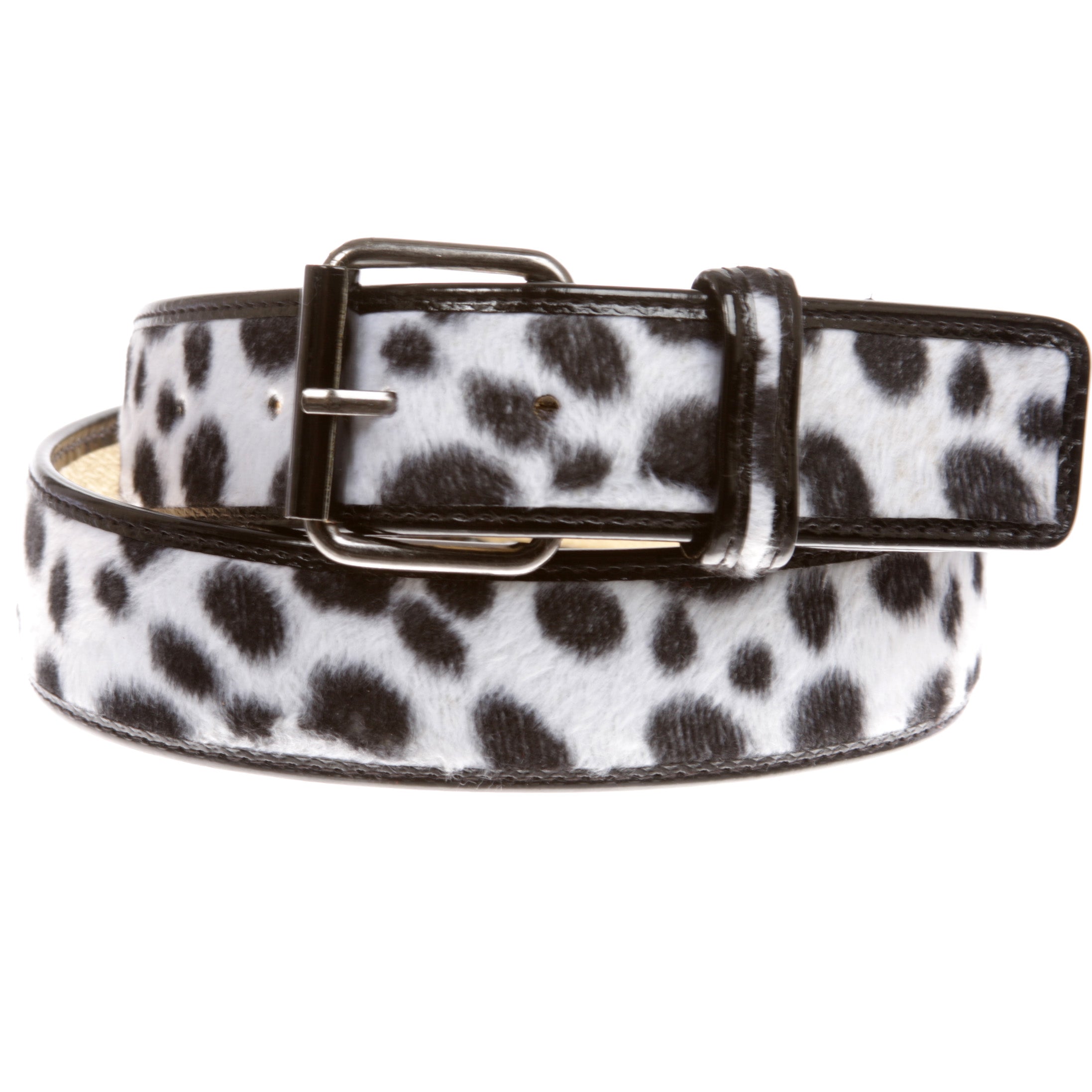 Women's Patent Leather Animal Faux Leopard Fur Fashion Belt - OnlineBelts