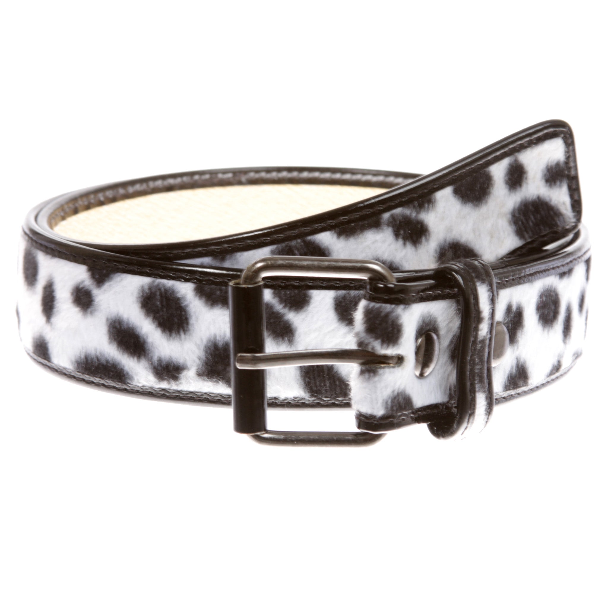 Women's Patent Leather Animal Faux Leopard Fur Fashion Belt - OnlineBelts