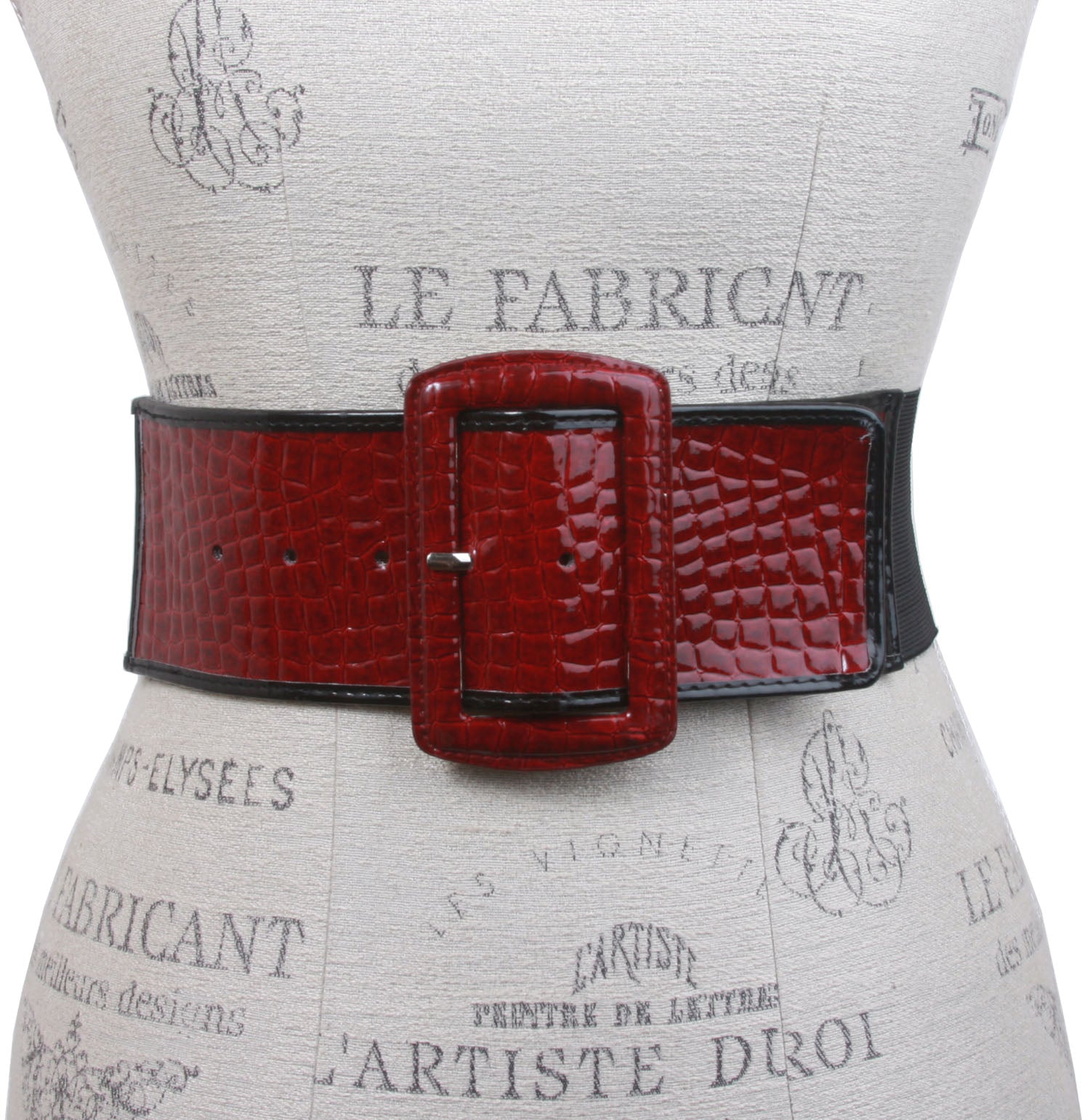 Ladies High Waist Trimmed Edge Croco Print Patent Leather Fashion Stretch Belt