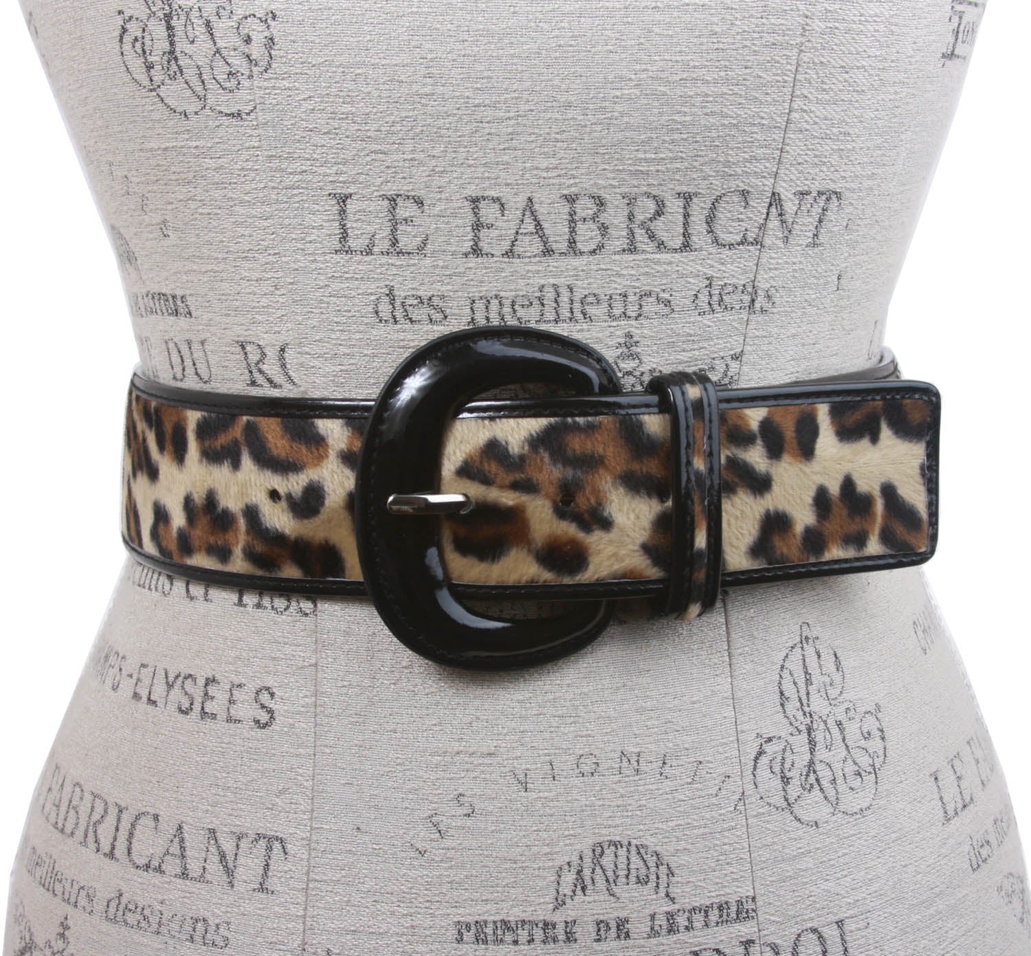 2" Wide Ladies Patent Leather Faux Leopard Animal Fur Fashion Belt