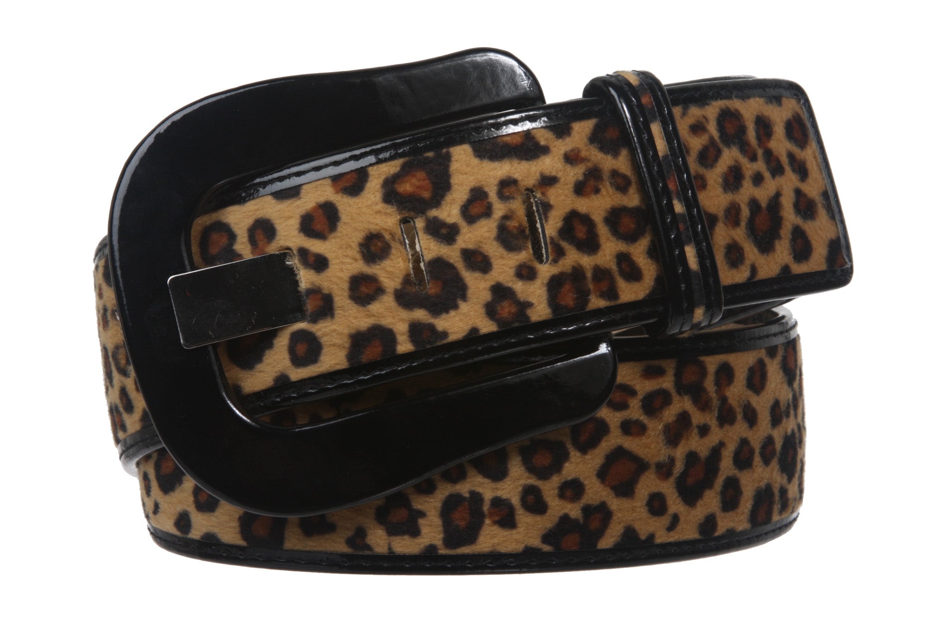 Women"s 1 7/8" Wide High Waist Patent Leather Faux Leopard Fur Belt - OnlineBelts