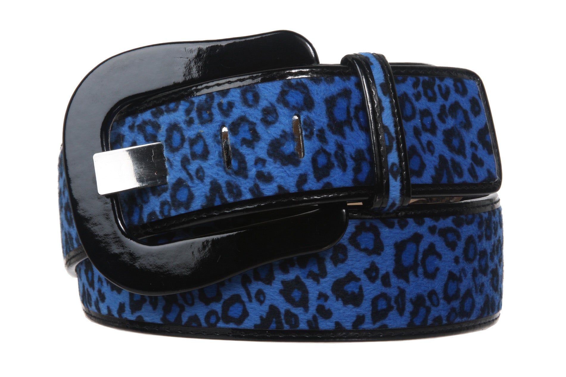 Women"s 1 7/8" Wide High Waist Patent Leather Faux Leopard Fur Belt - OnlineBelts