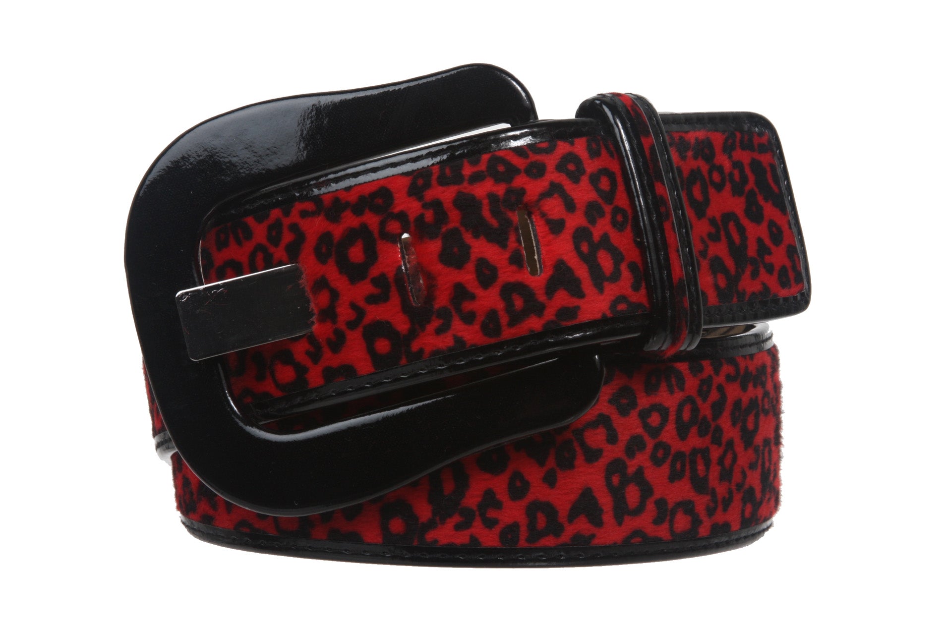 Women"s 1 7/8" Wide High Waist Patent Leather Faux Leopard Fur Belt - OnlineBelts