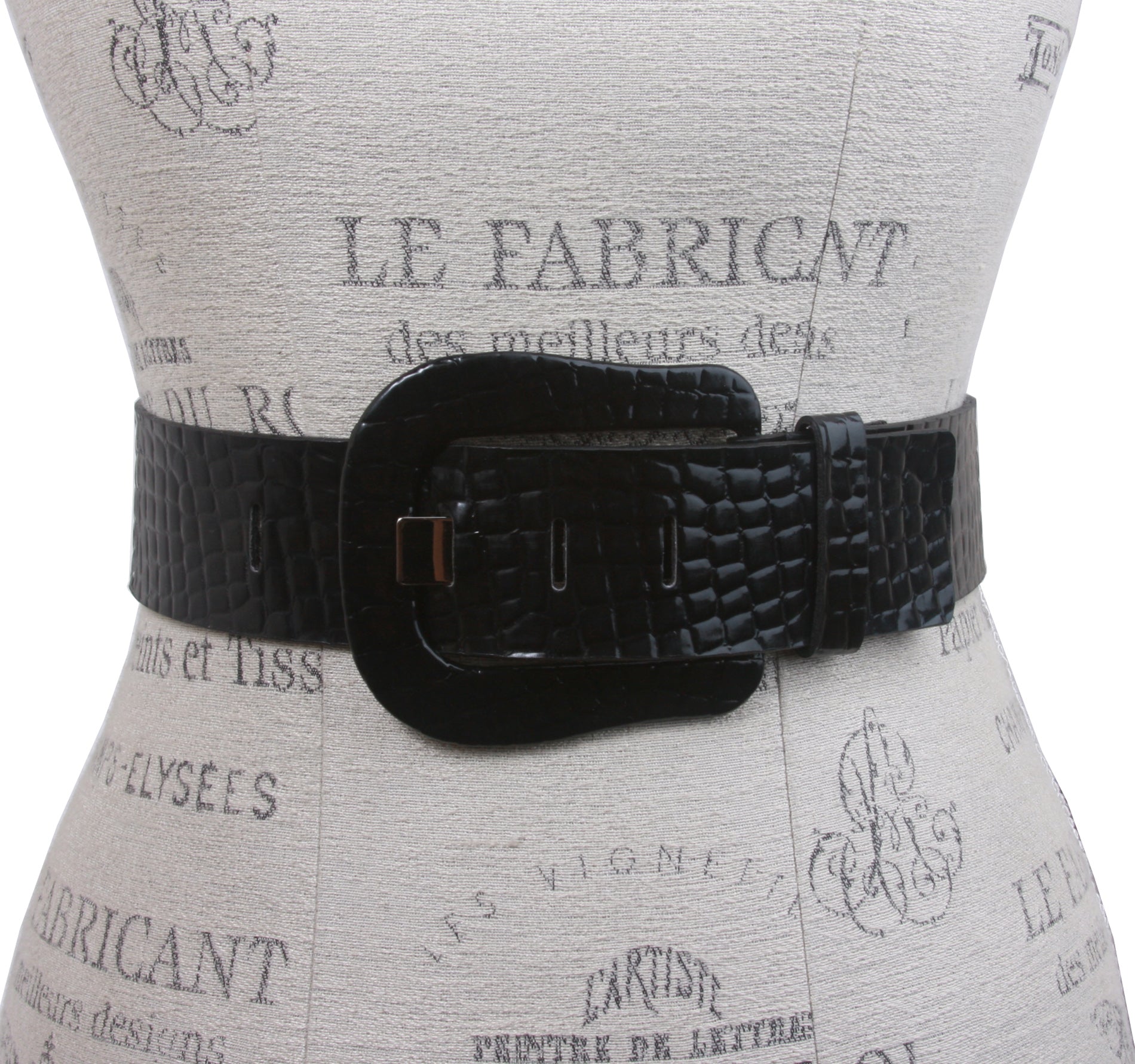 Ladies Croco Print Western Buckle Patent Leather Wide Fashion Belt - OnlineBelts