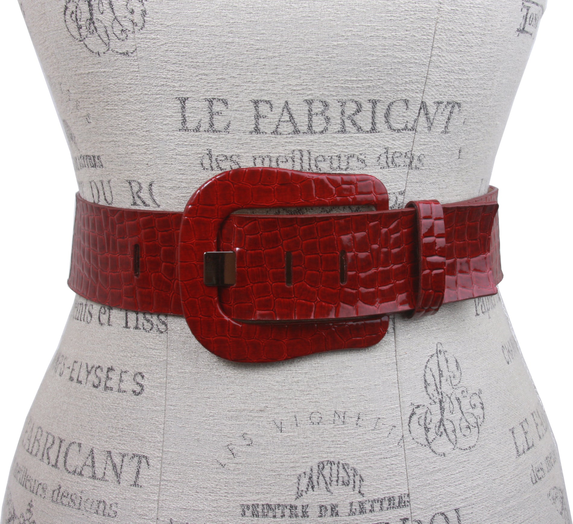 Ladies Croco Print Western Buckle Patent Leather Wide Fashion Belt - OnlineBelts