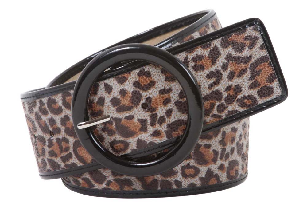 Women's 2 1/4" Wide High Waist Leopard Print Patent Leather Round Belt