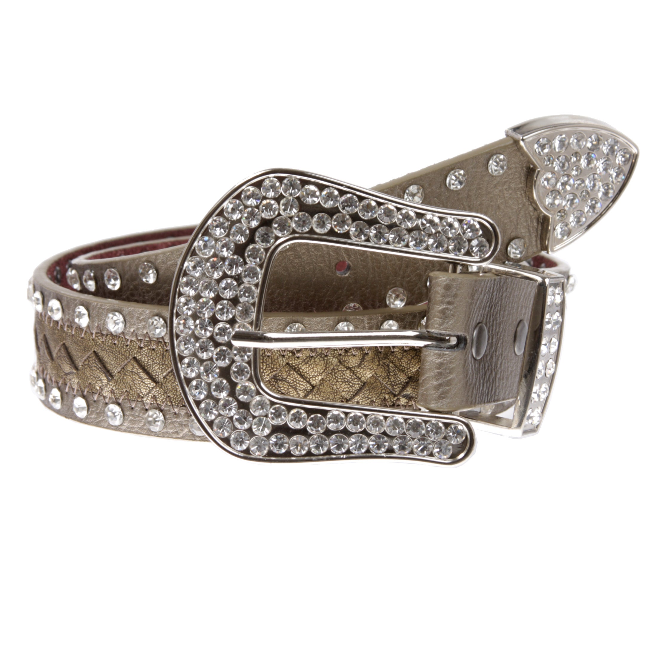 Western Snap On Rhinestone Braided Leather Belt - OnlineBelts
