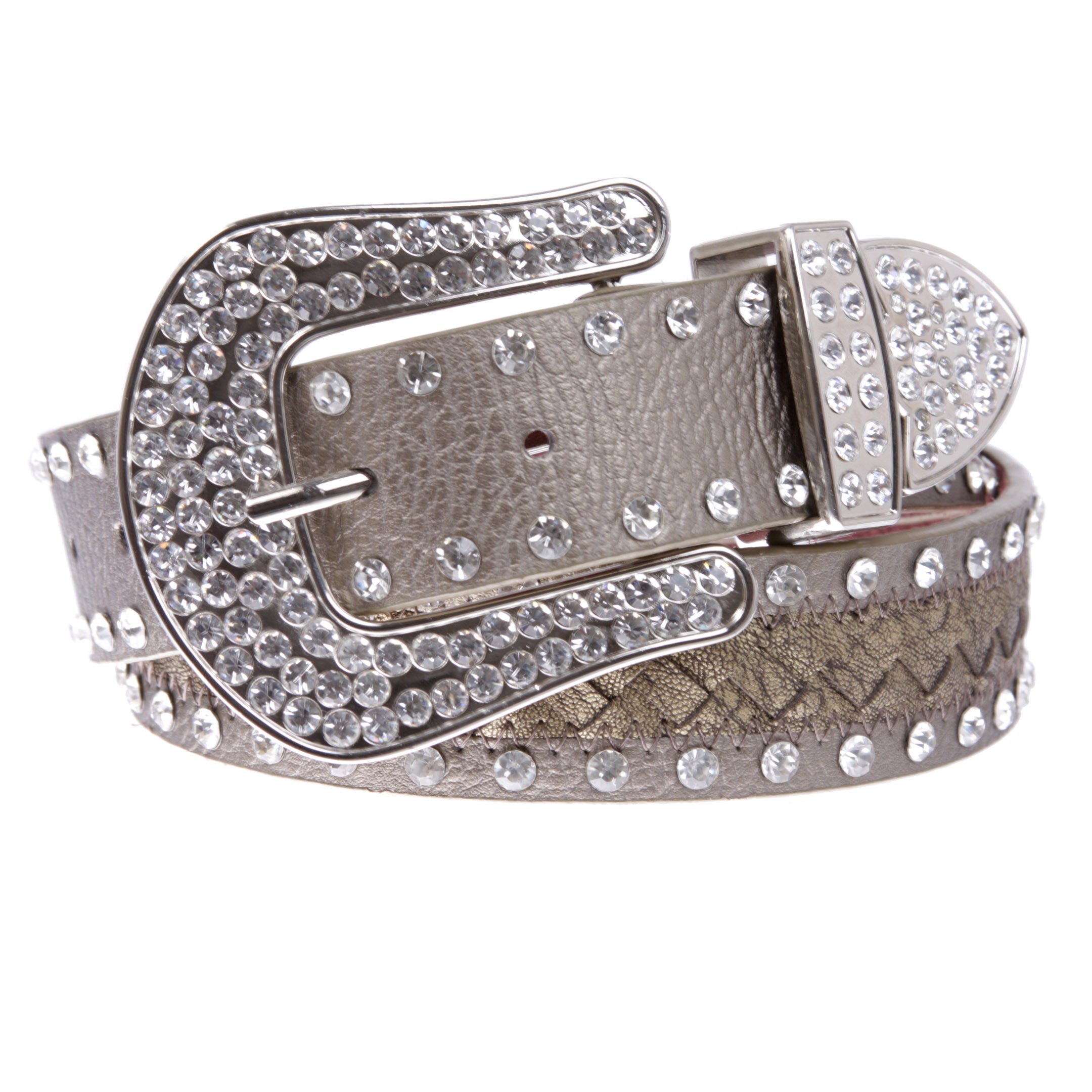 Western Snap On Rhinestone Braided Leather Belt - OnlineBelts