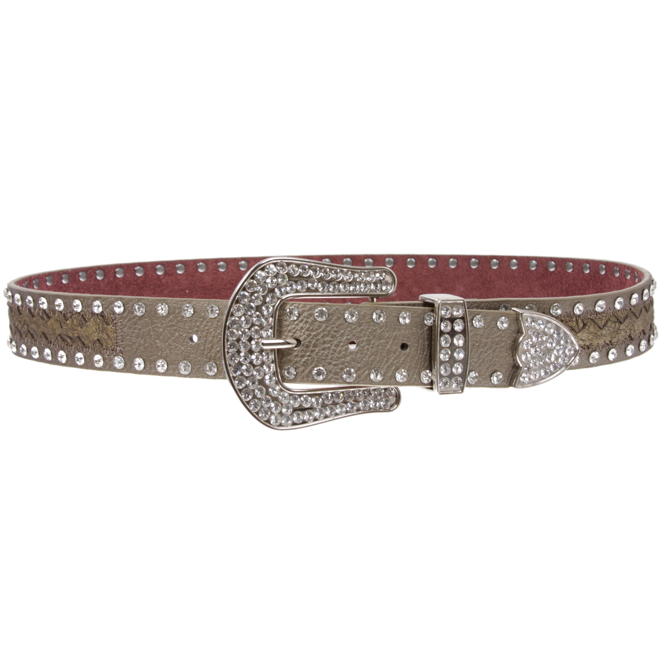 Western Snap On Rhinestone Braided Leather Belt - OnlineBelts