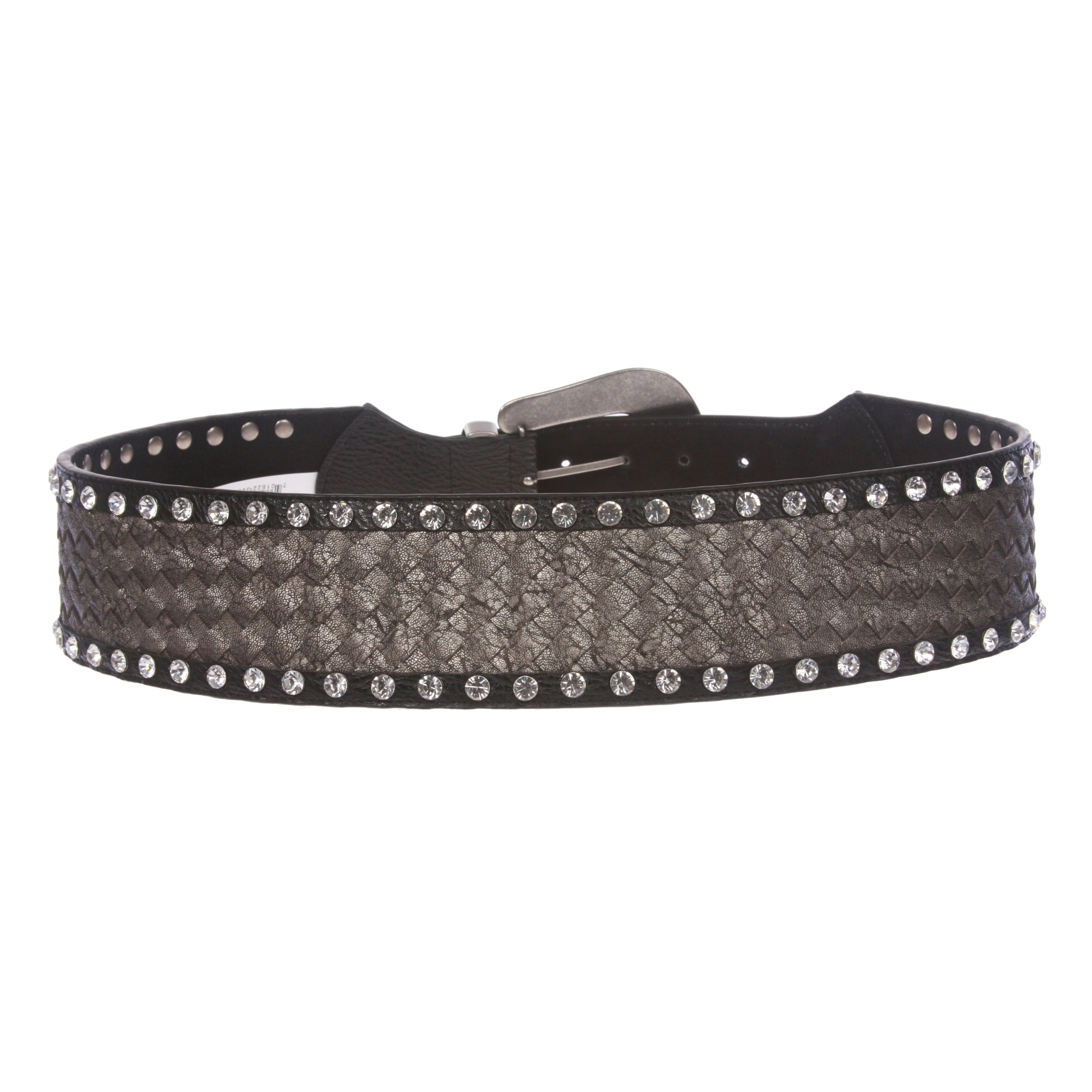 2 3/4" Wide Western Braided Woven Rhinestone Tapered Contour Leather Belt - OnlineBelts
