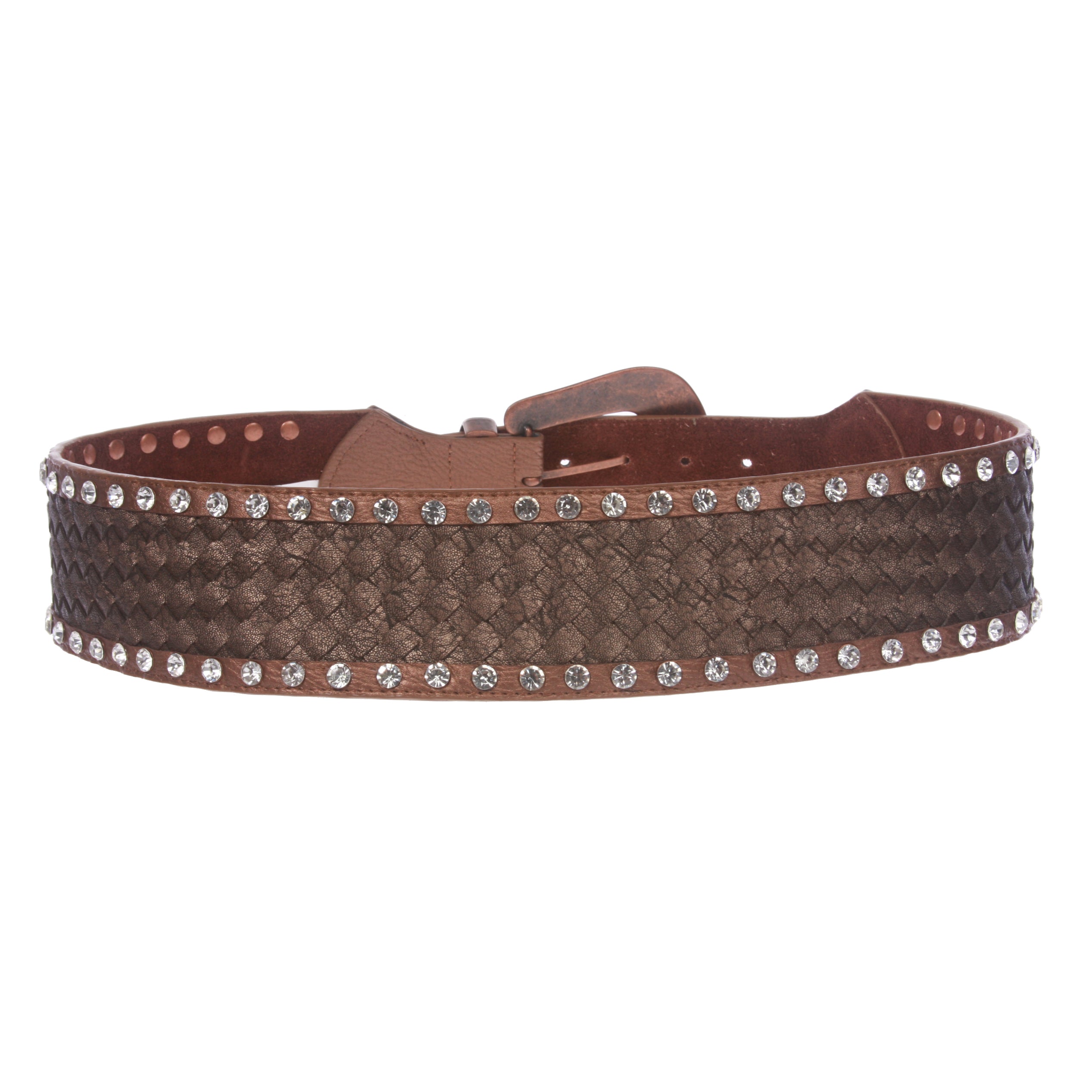 2 3/4" Wide Western Braided Woven Rhinestone Tapered Contour Leather Belt - OnlineBelts