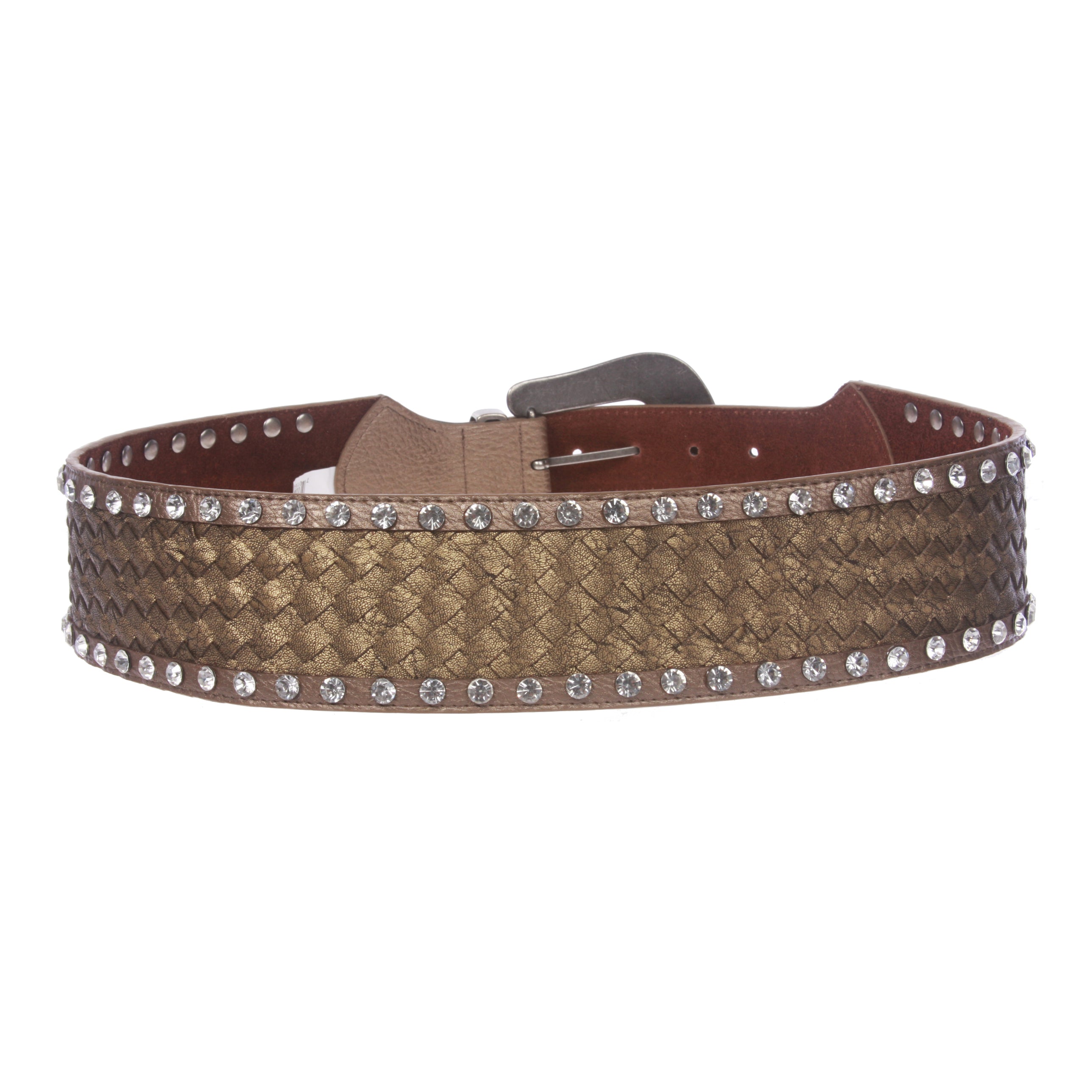 2 3/4" Wide Western Braided Woven Rhinestone Tapered Contour Leather Belt