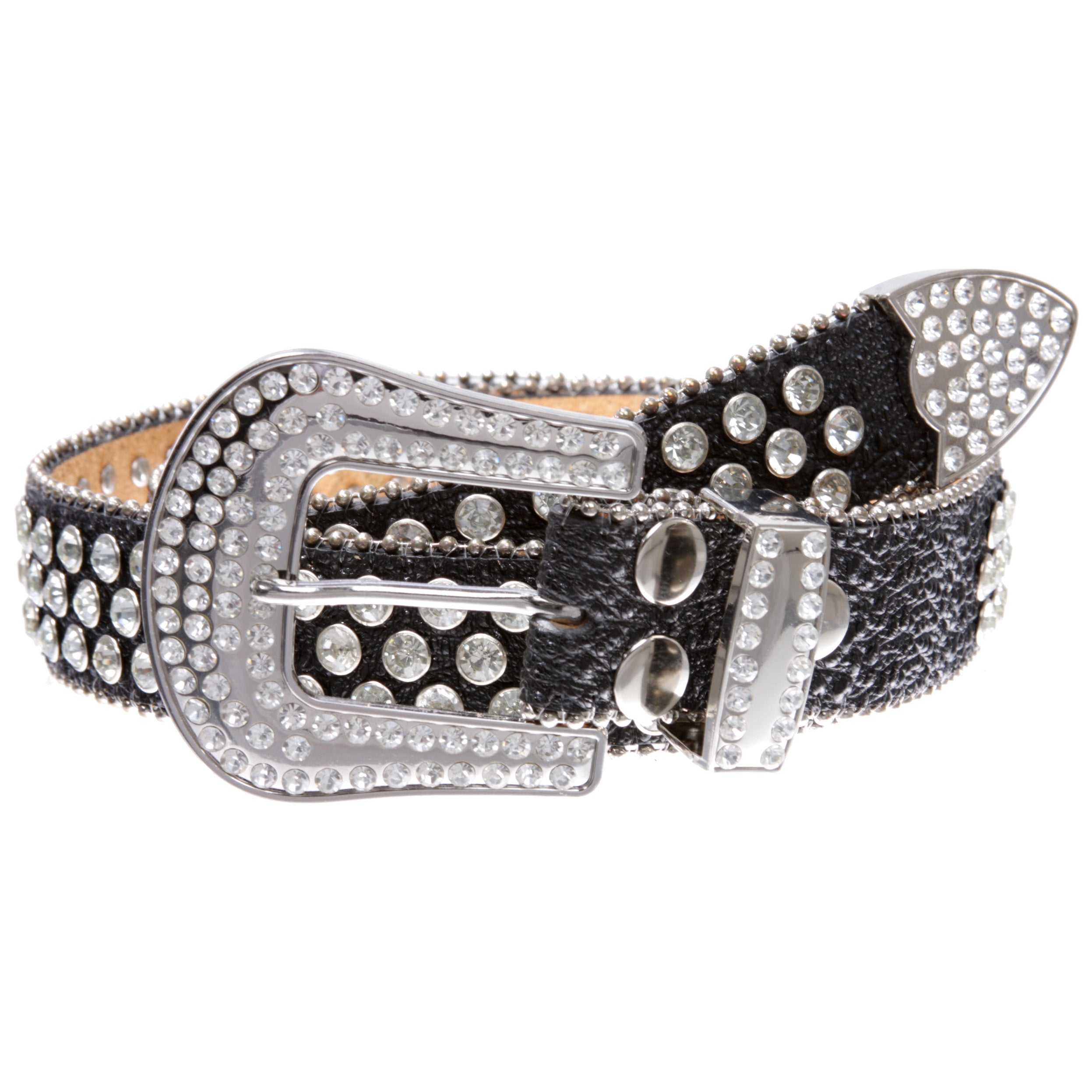 Cowboy Cowgirl Classic Western Rhinestone Bling Studded Diamond Leather Belt - OnlineBelts