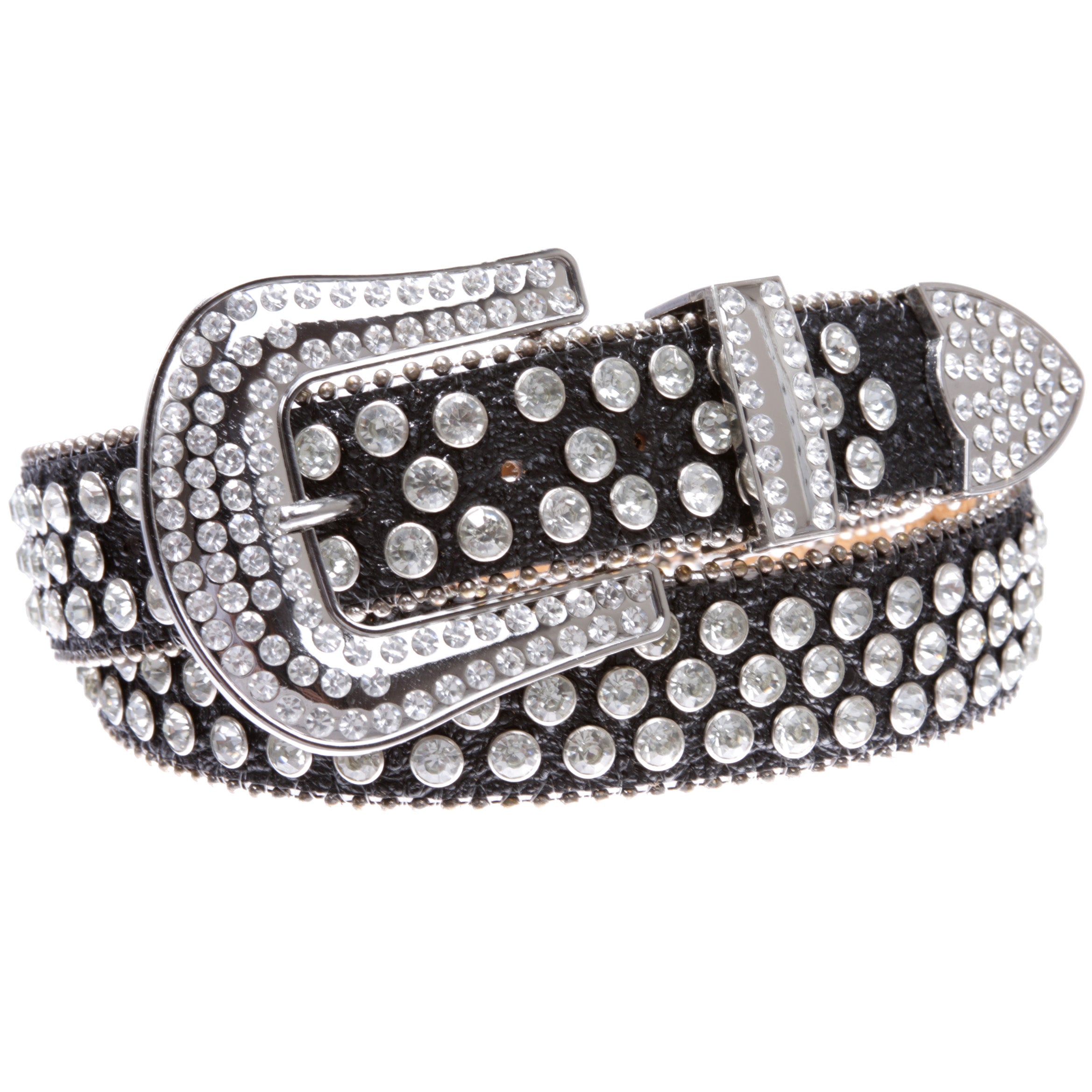 Cowboy Cowgirl Classic Western Rhinestone Bling Studded Diamond Leather Belt - OnlineBelts