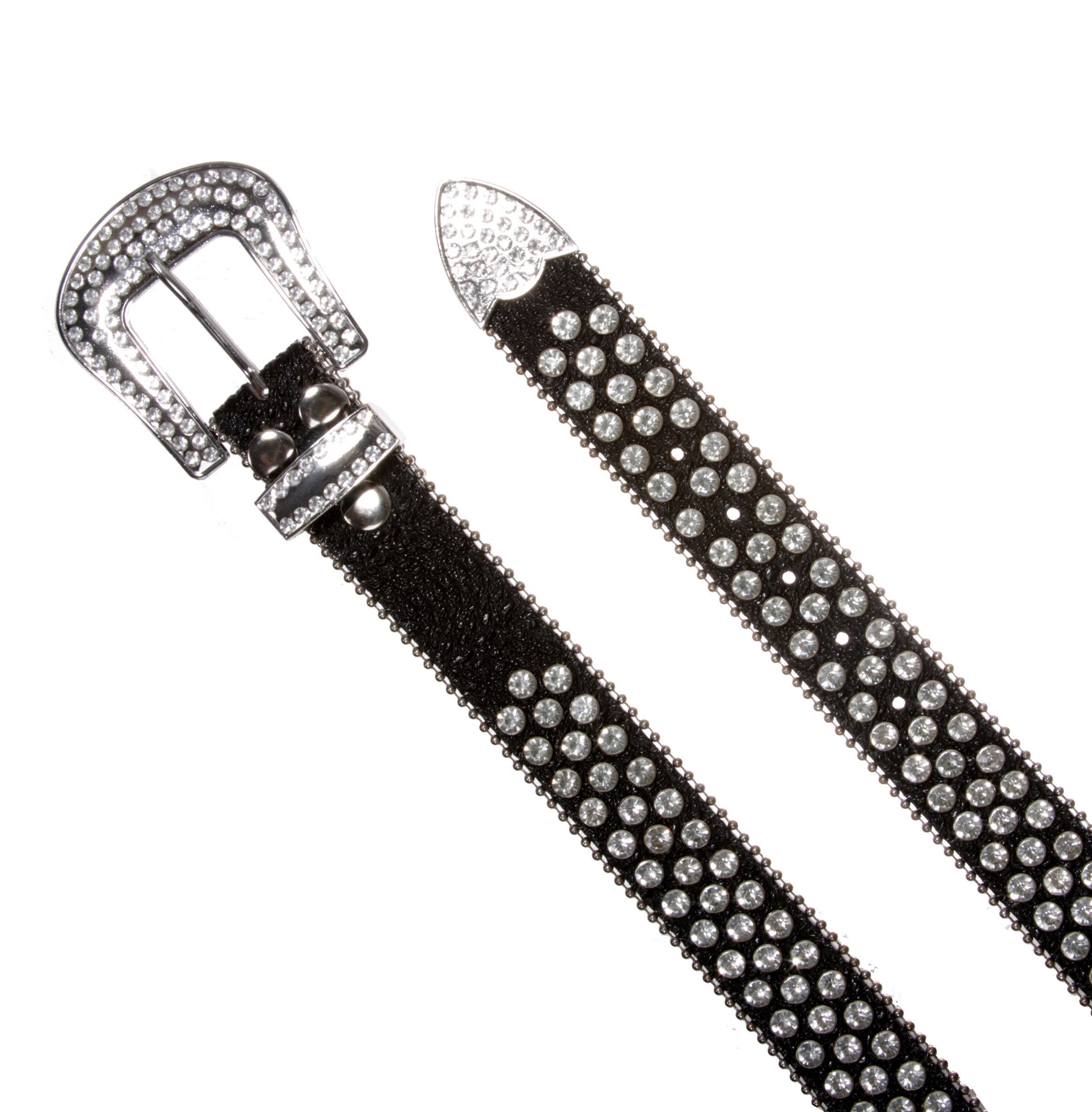 Cowboy Cowgirl Classic Western Rhinestone Bling Studded Diamond Leather Belt - OnlineBelts