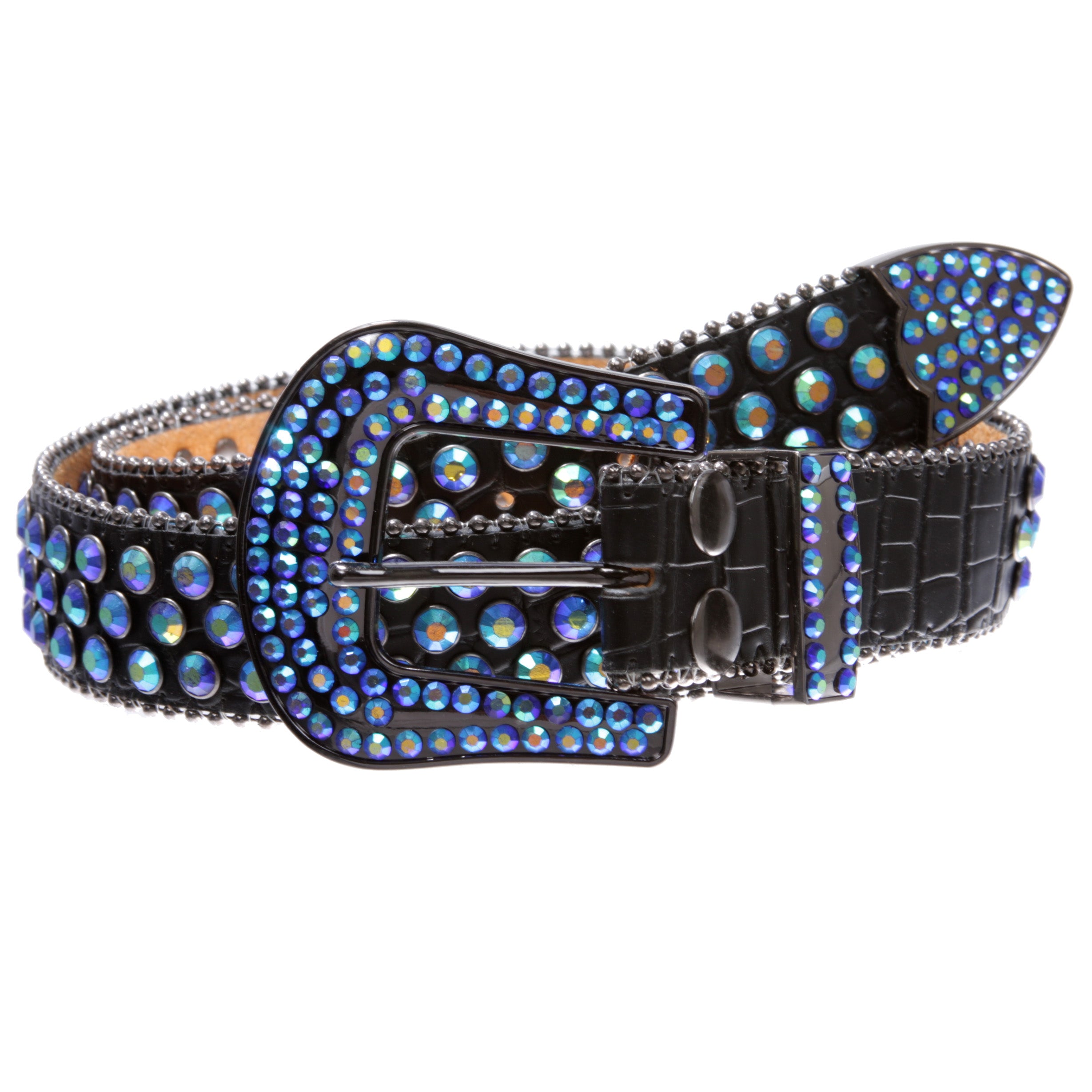 Cowboy Cowgirl Classic Western Rhinestone Bling Studded Diamond Leather Belt - OnlineBelts