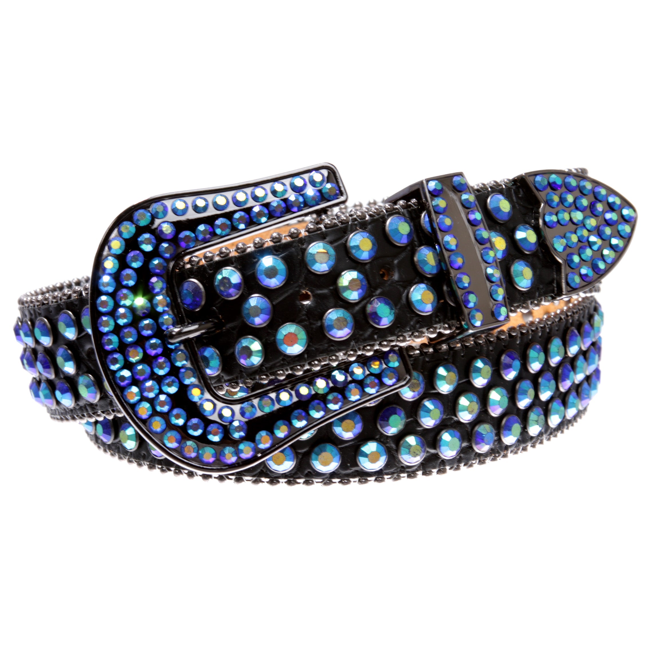 Cowboy Cowgirl Classic Western Rhinestone Bling Studded Diamond Leather Belt - OnlineBelts