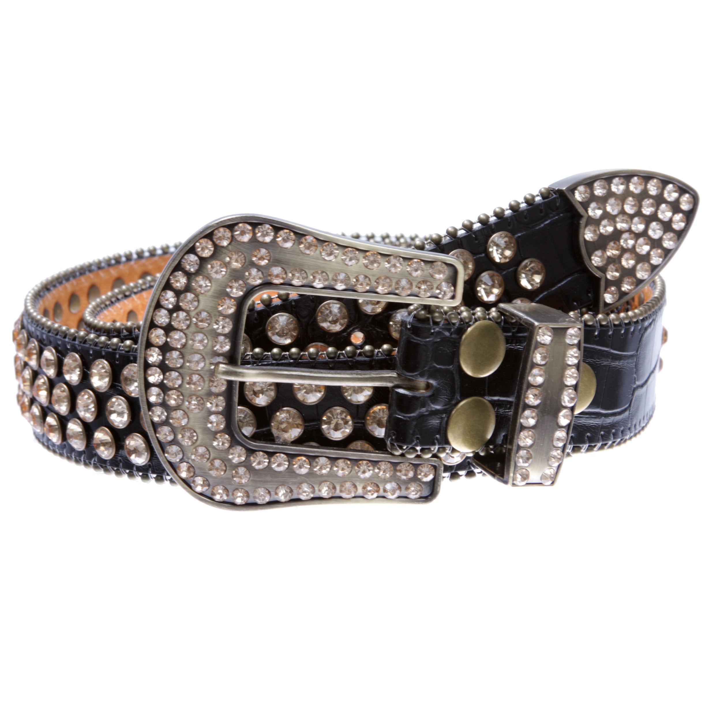 Cowboy Cowgirl Classic Western Rhinestone Bling Studded Diamond Leather Belt - OnlineBelts