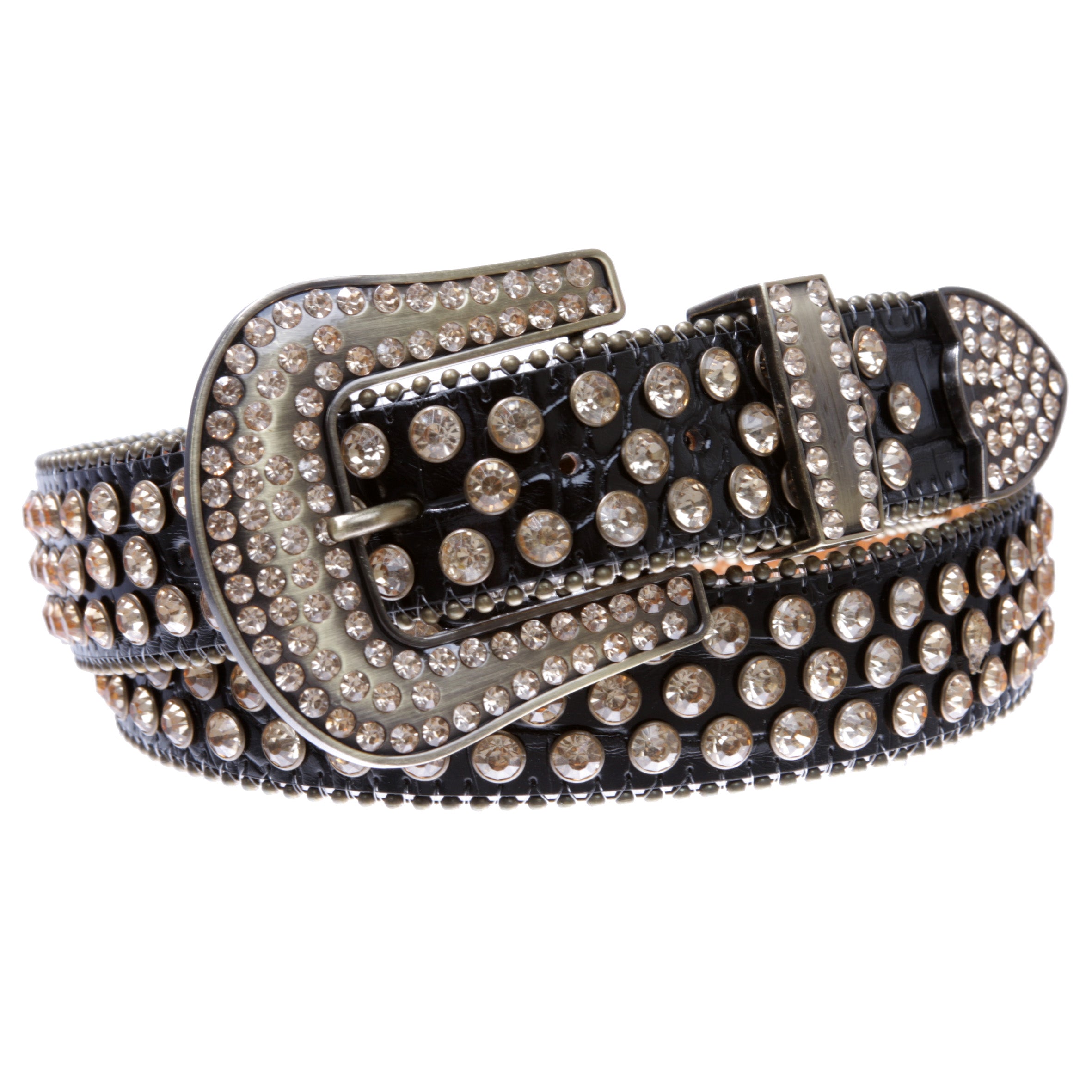 Cowboy Cowgirl Classic Western Rhinestone Bling Studded Diamond Leather Belt - OnlineBelts