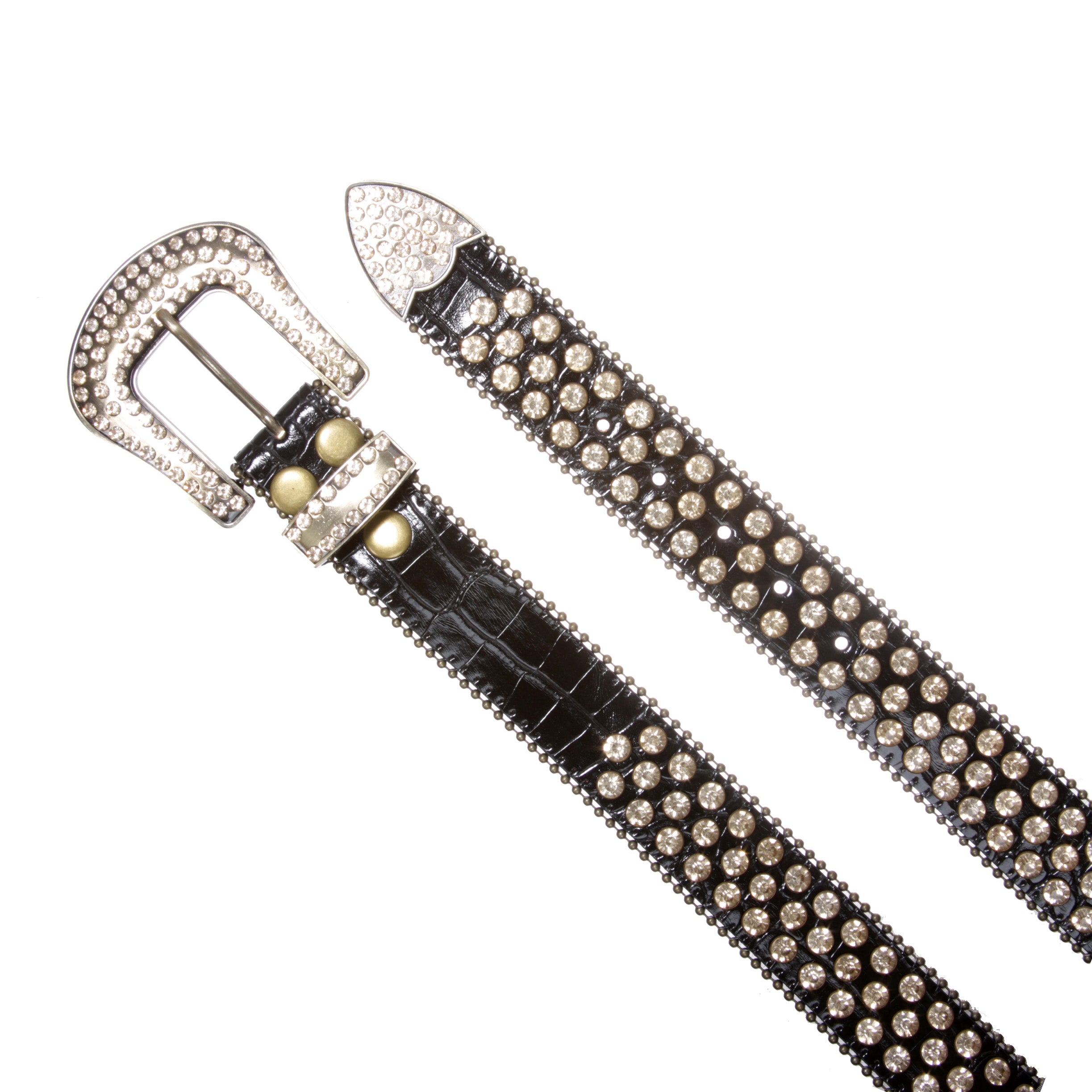 Cowboy Cowgirl Classic Western Rhinestone Bling Studded Diamond Leather Belt - OnlineBelts