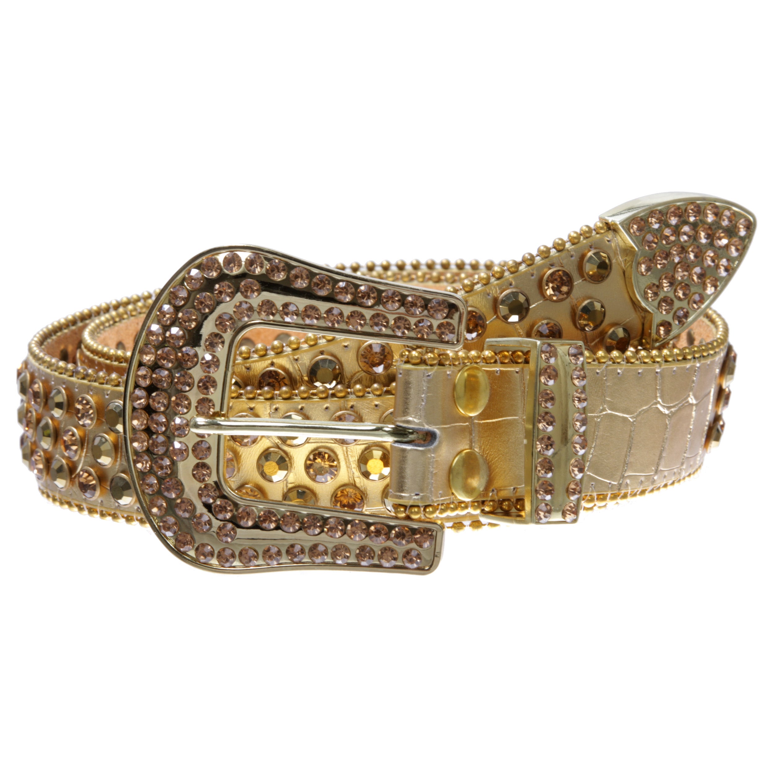 Cowboy Cowgirl Classic Western Rhinestone Bling Studded Diamond Leather Belt - OnlineBelts